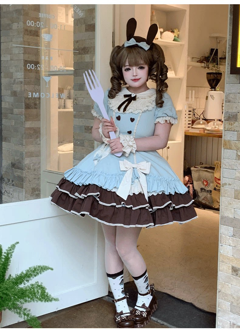 Creamy Bud - Old School Lolita OP Dress, Bunny Ear Heart Accent