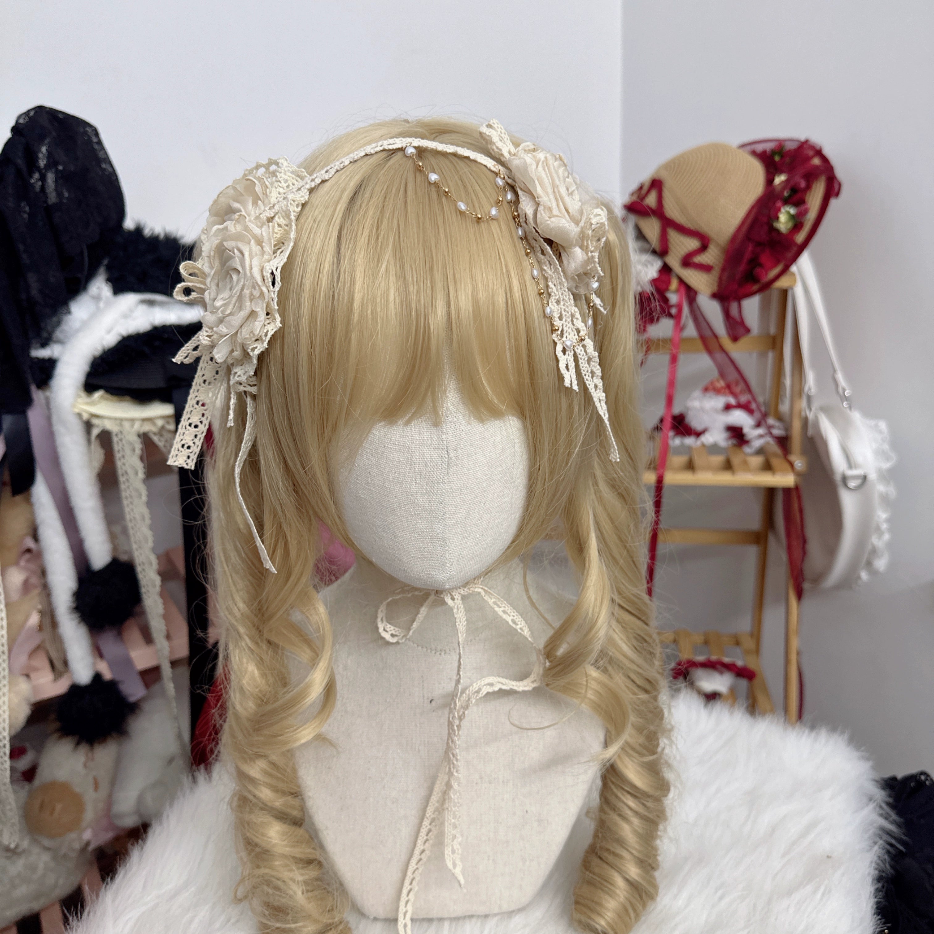 Chestnut Lolita - Elegant Lolita Rose Choker Handmade Headdress Set Multicolors