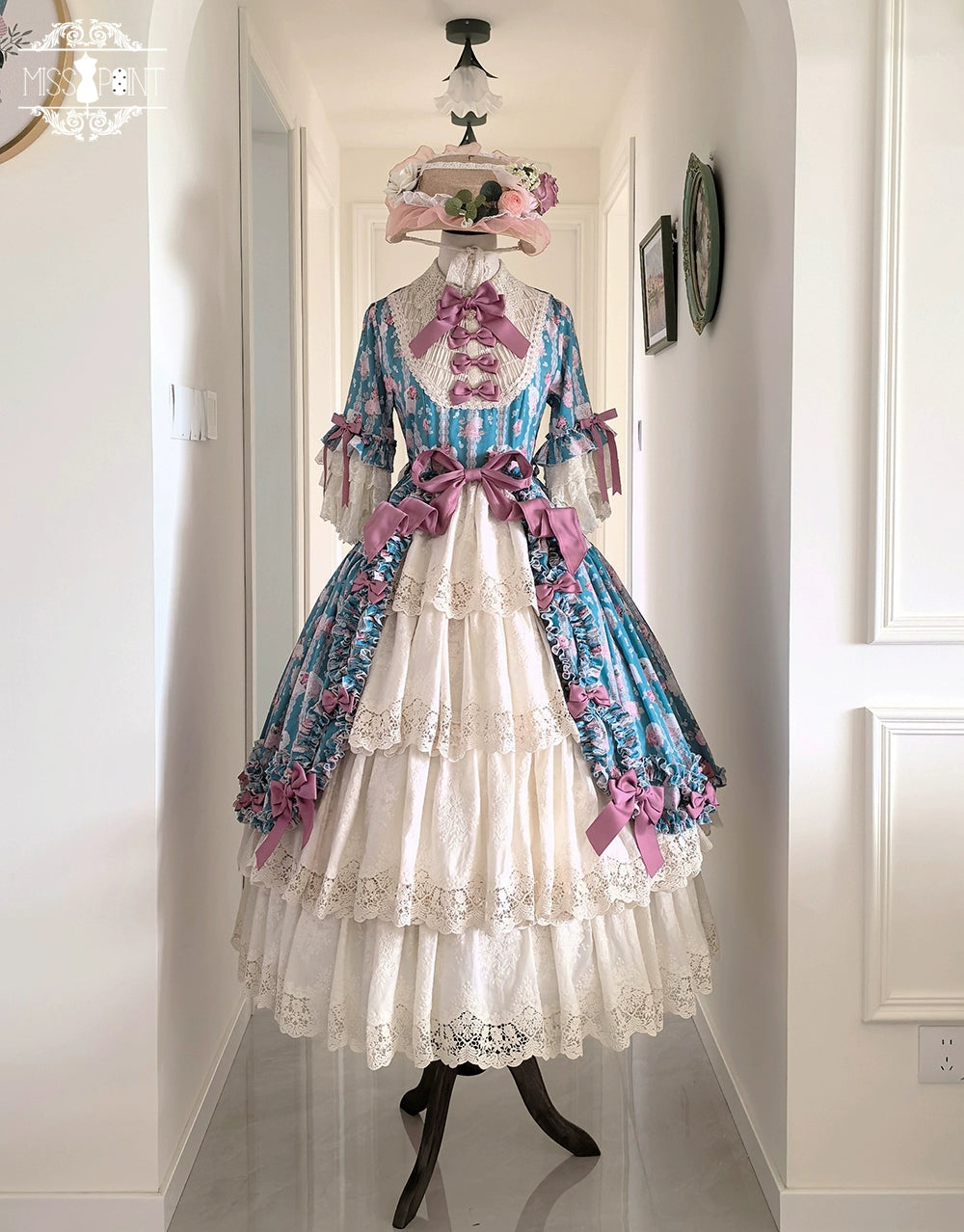 Miss Point~Lilyka Garden~Classic Lolita OP Dress Set Elegant Floral Wall Princess Sleeve 38832:606168