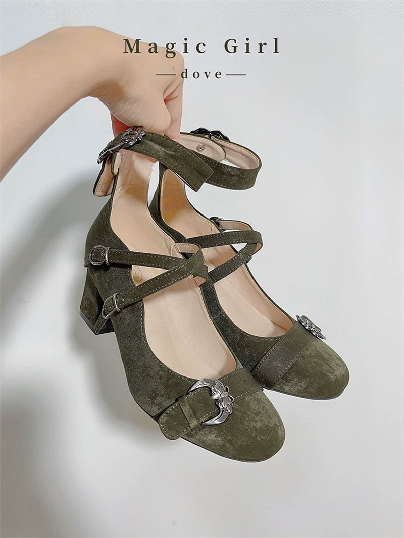 MR.Qiutian~Velia~Elegent Lolita Shoes CLA Thick Heel Shoes Tea Rose Size 35( fits the feet of 34) 