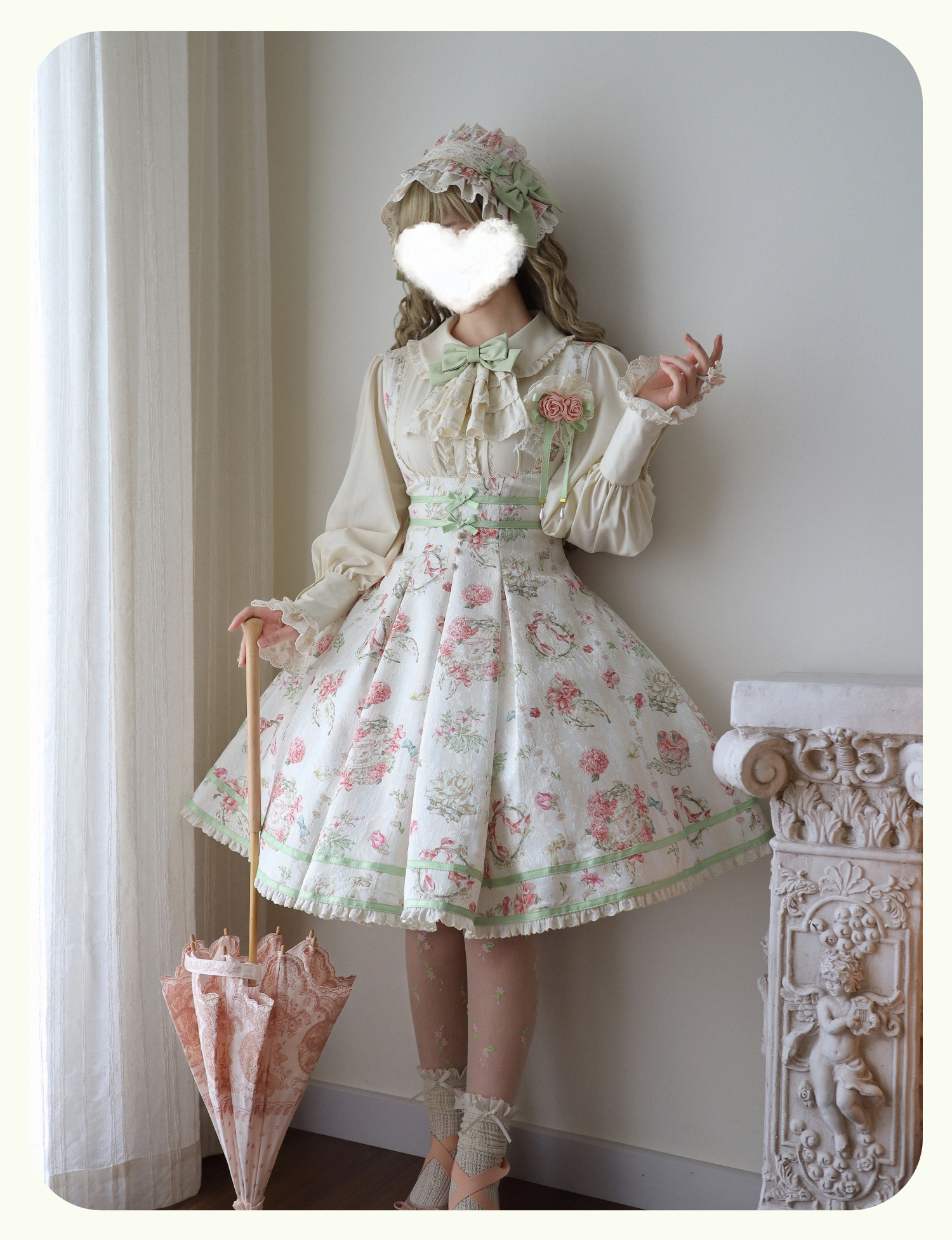 Hydrangea Tea Party - Classic Lolita Bust Supporting JSK, Mutton Sleeve Shirt
