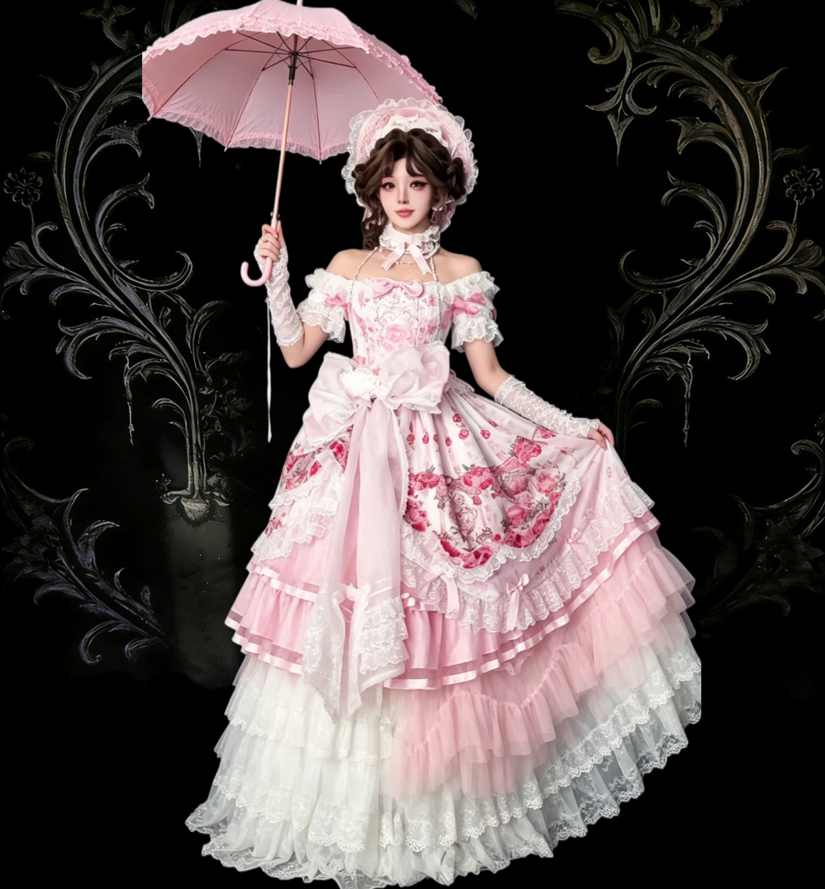 Wedding Lolita Long Volume Underskirt, Layered Ruffles 46117:875456