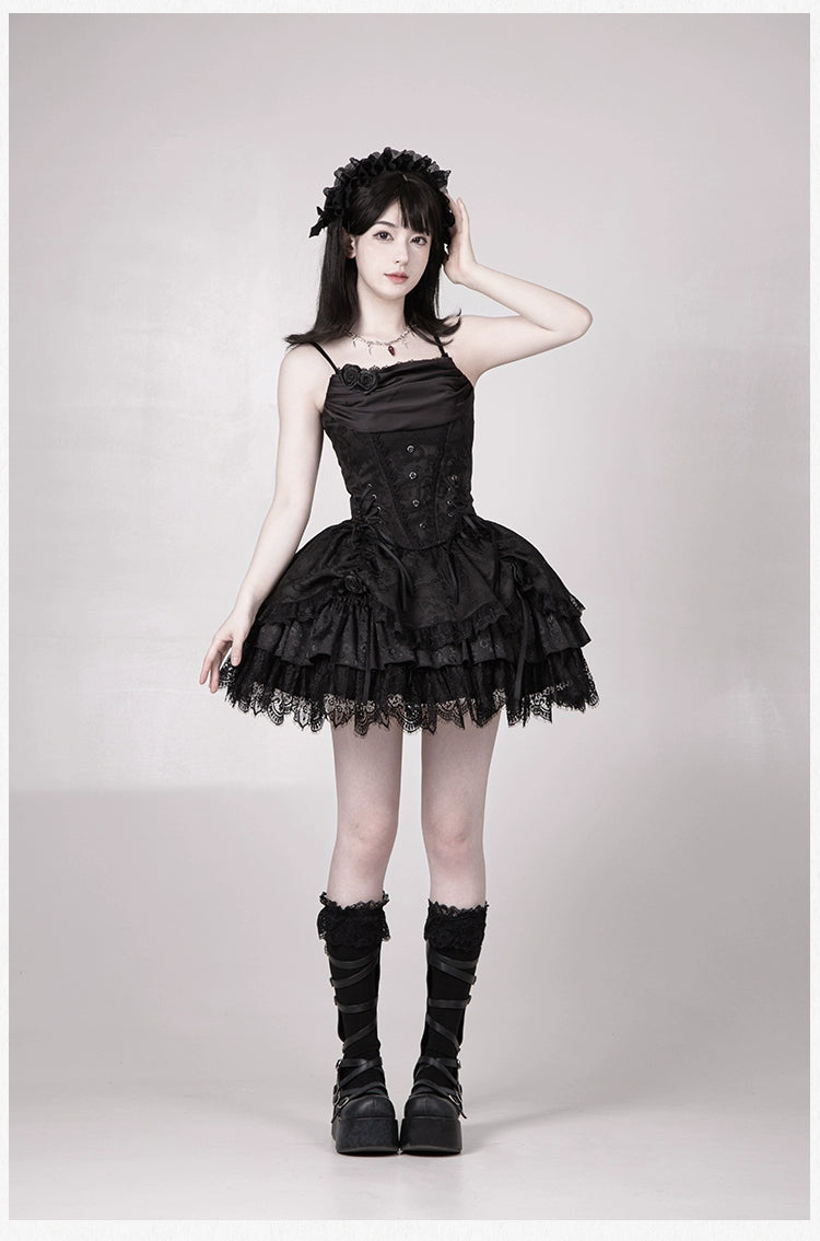 With PUJI - Letter and Poetry · Twilight - Black Gothic Lolita Skirt Set, Witch-Inspired 43525:778355