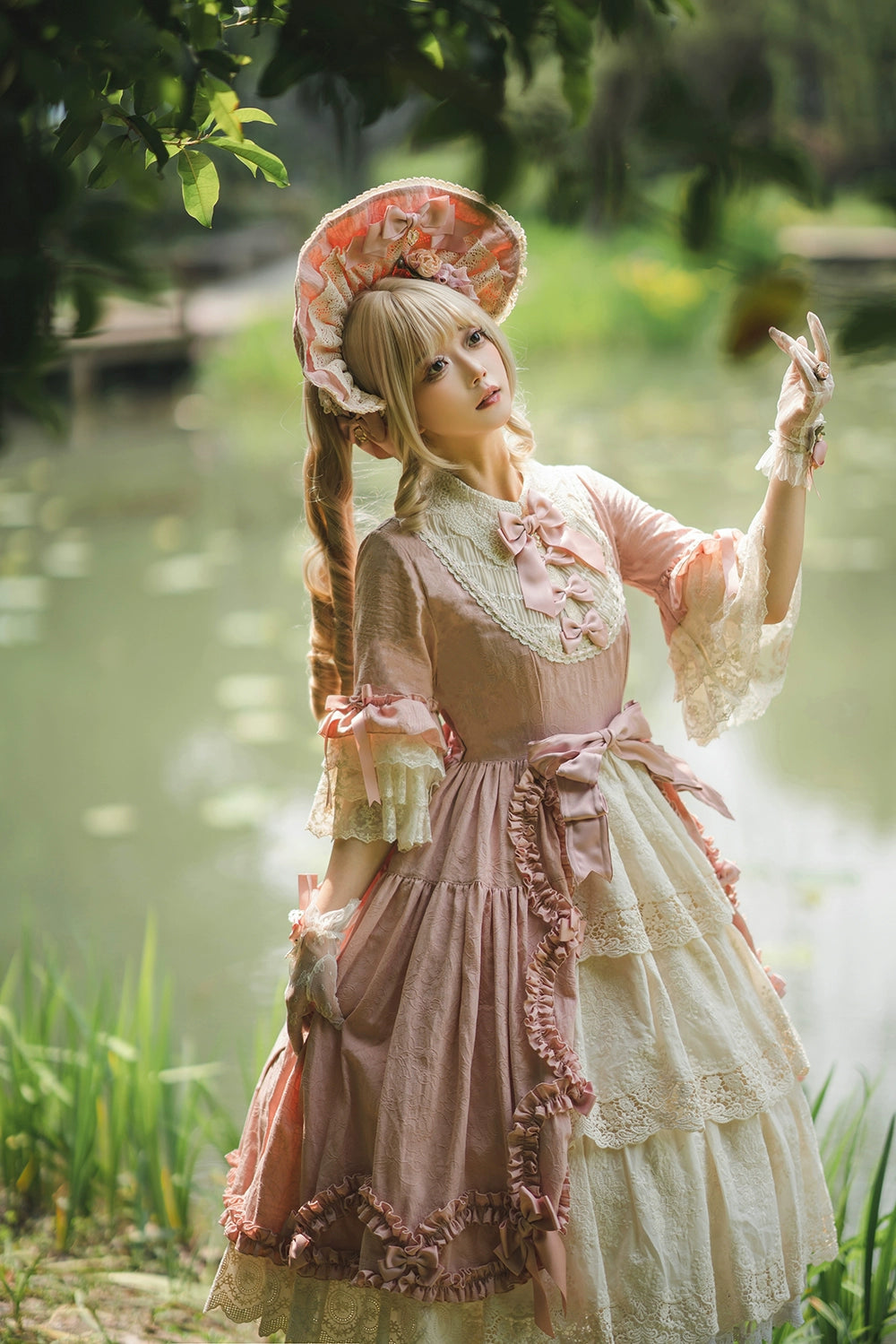Miss Point~Lilyka Garden~Classic Lolita OP Dress Set Elegant Floral Wall Princess Sleeve 38832:606194