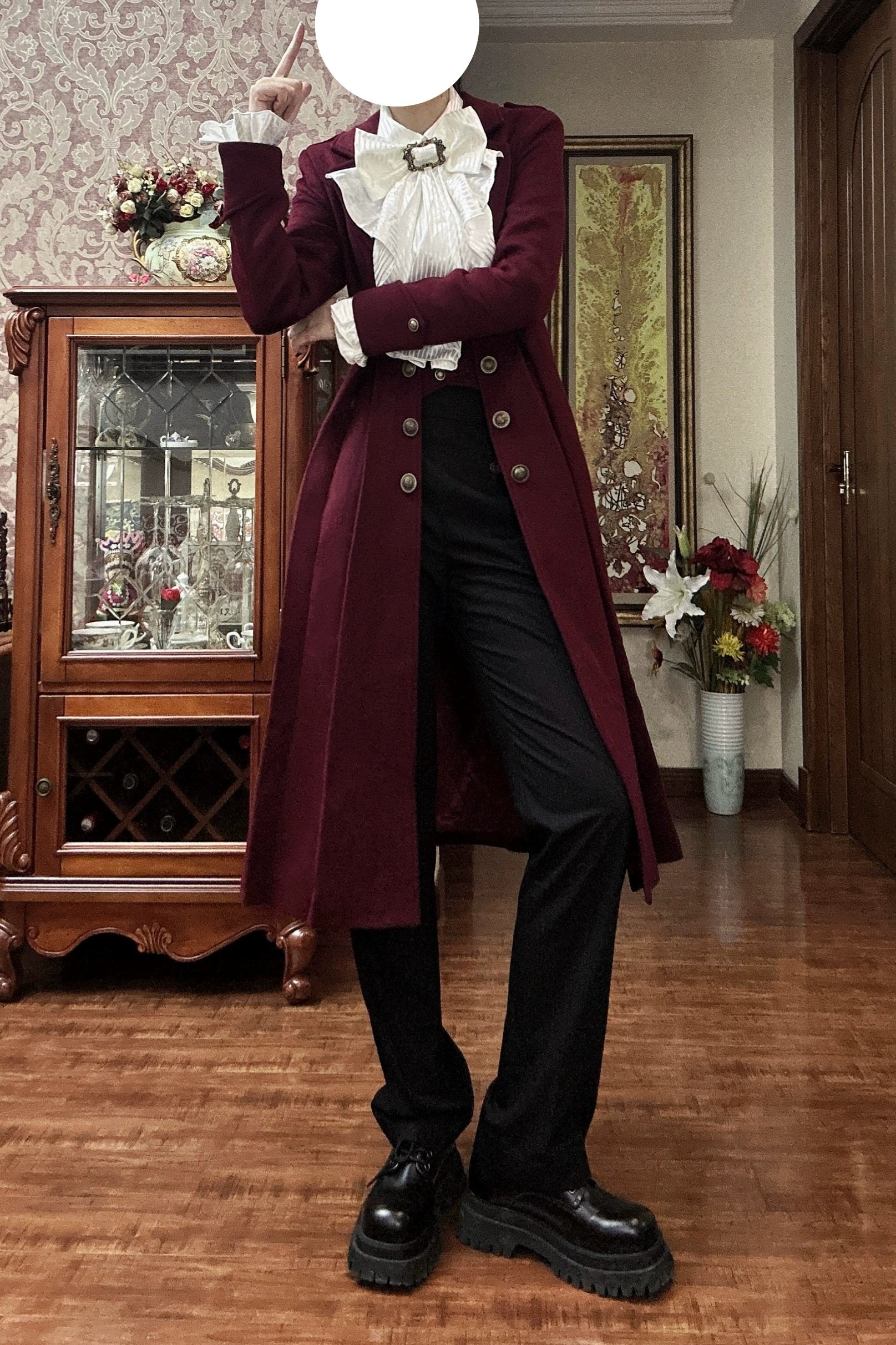 Gazing Galactic - Ouji Lolita Coat Winter Gothic Prince Wool Outwear Wine red S