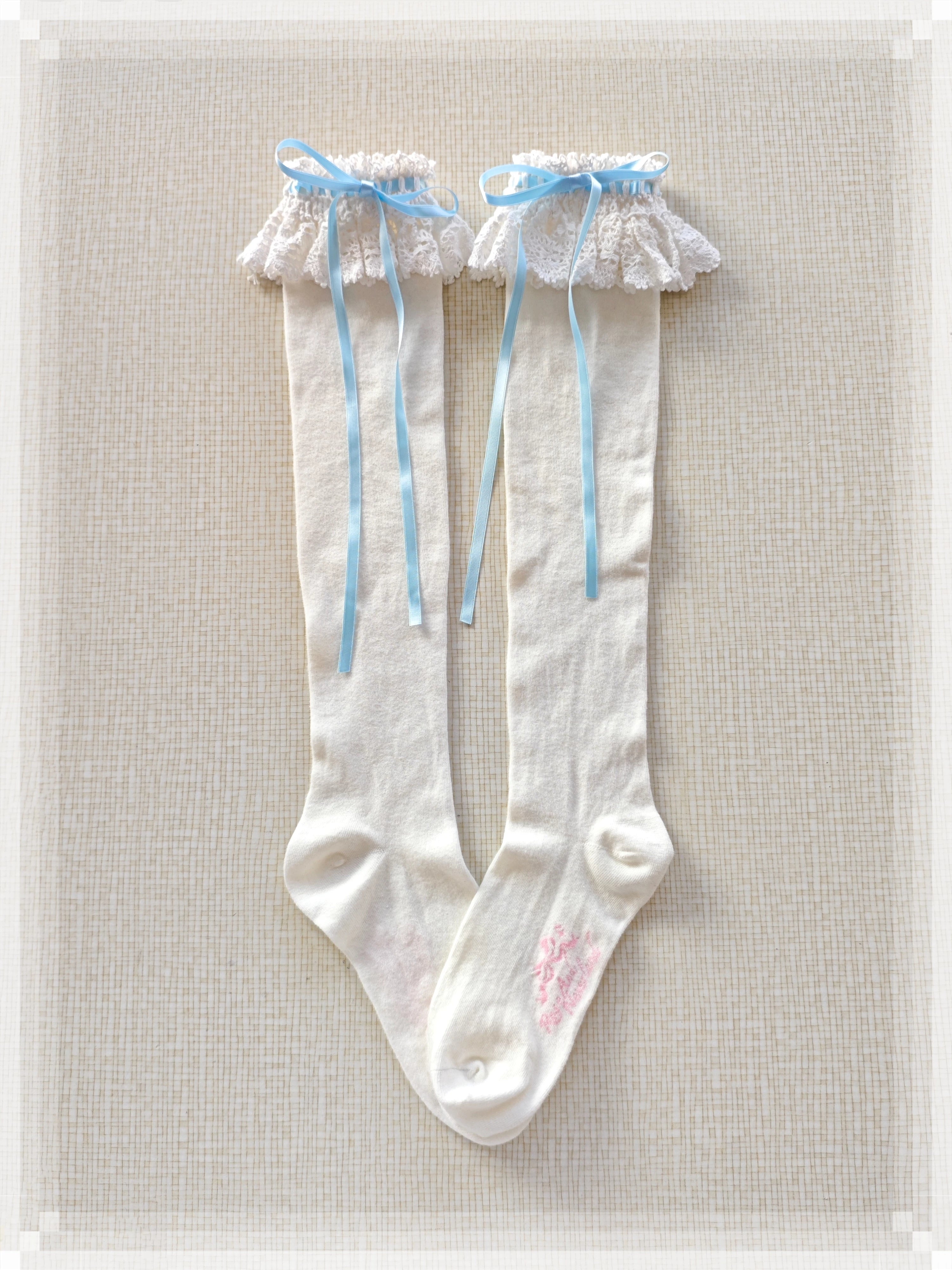 Cotton Old School Lolita White Socks with Colorful Ribbon Bows 45537:853898
