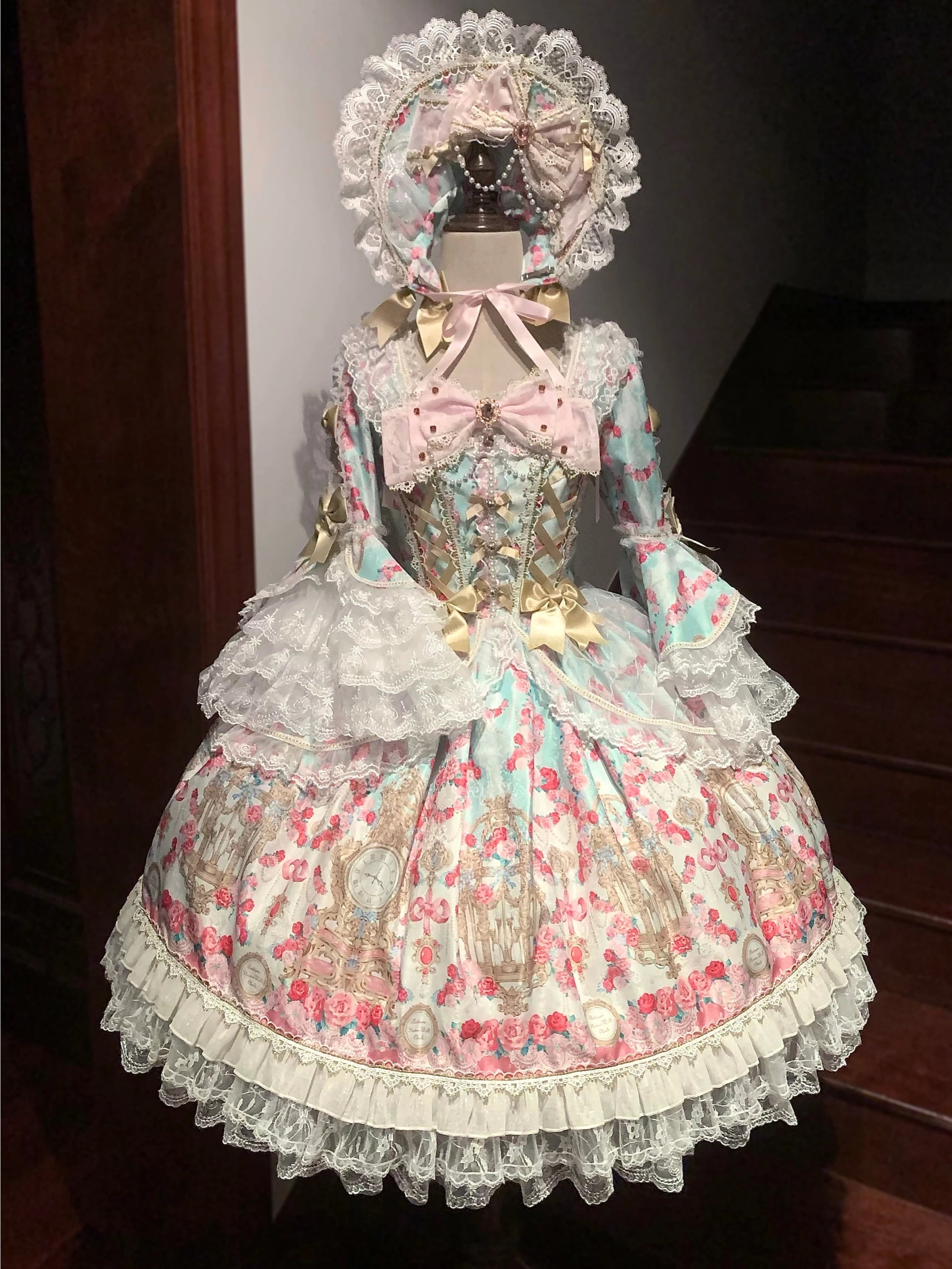 Rose Garden Prelude - Sweet Lolita OP Dress, Floral Printed Mint OP + BNT S Pre-order