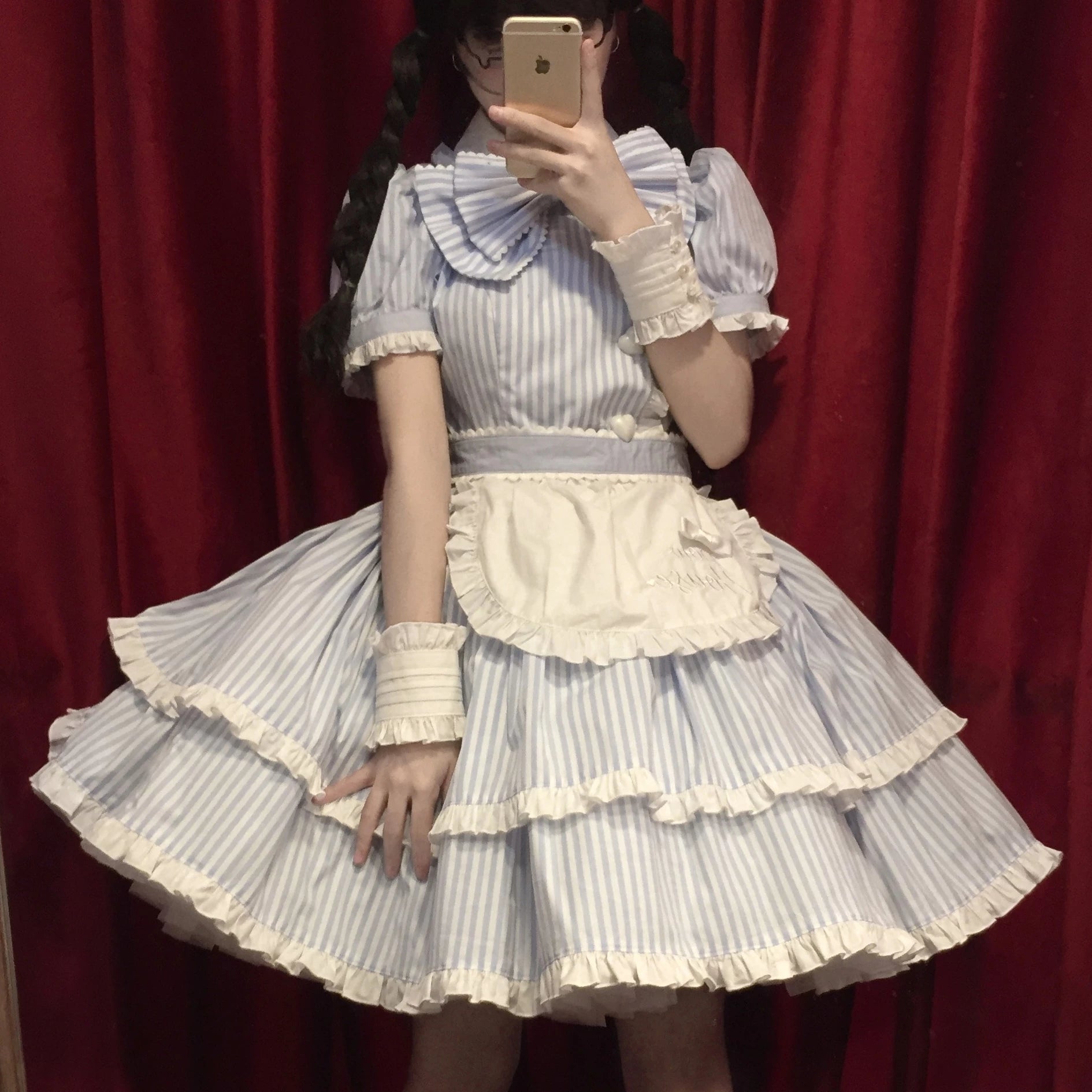 Ever-charming Miss Stripes - Striped Old School Lolita OP Dress, Detachable Apron (L M S XL) 44920:827559