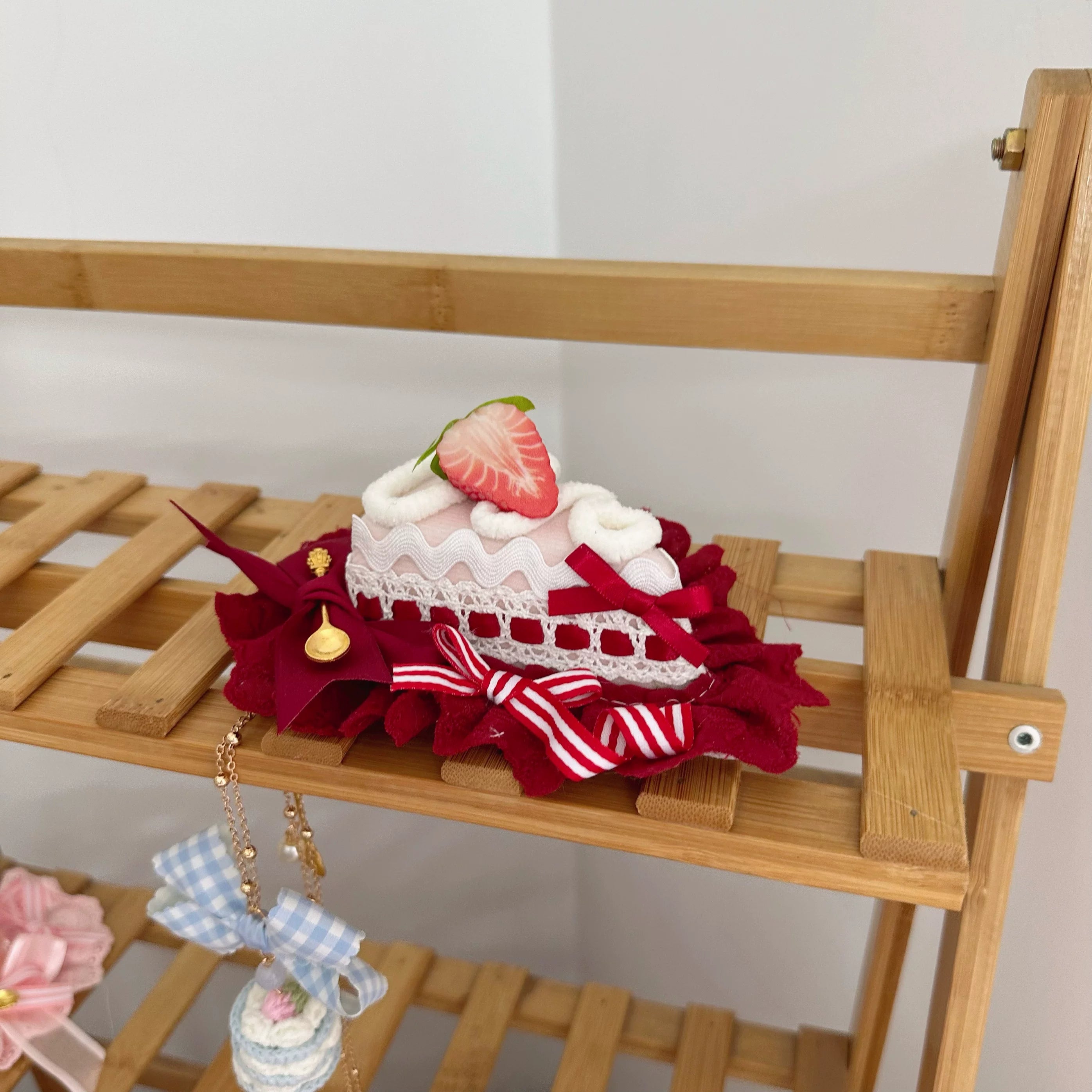Sweet Lolita Headdresses, Strawberry, Ruffles & Bows Sliced Strawberry Cake Hat Only (smaller size)