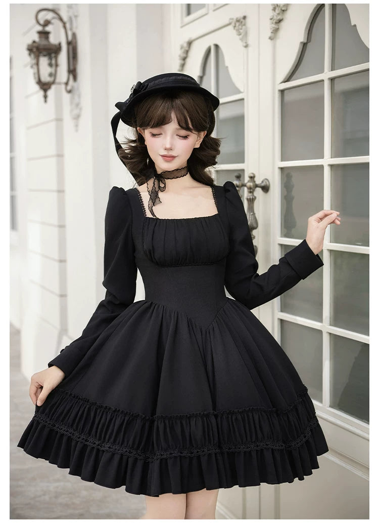 Audrey's Reply - Classic Lolita Square Neck OP, Detachable Embroidered Collar