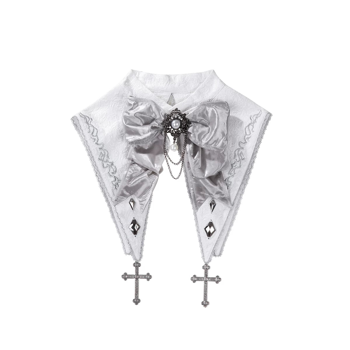 Silver Covenant - White Ouji Lolita Embroidery Coat and Shorts Set with Cross Detachable Collar Only (one size / choose M) S