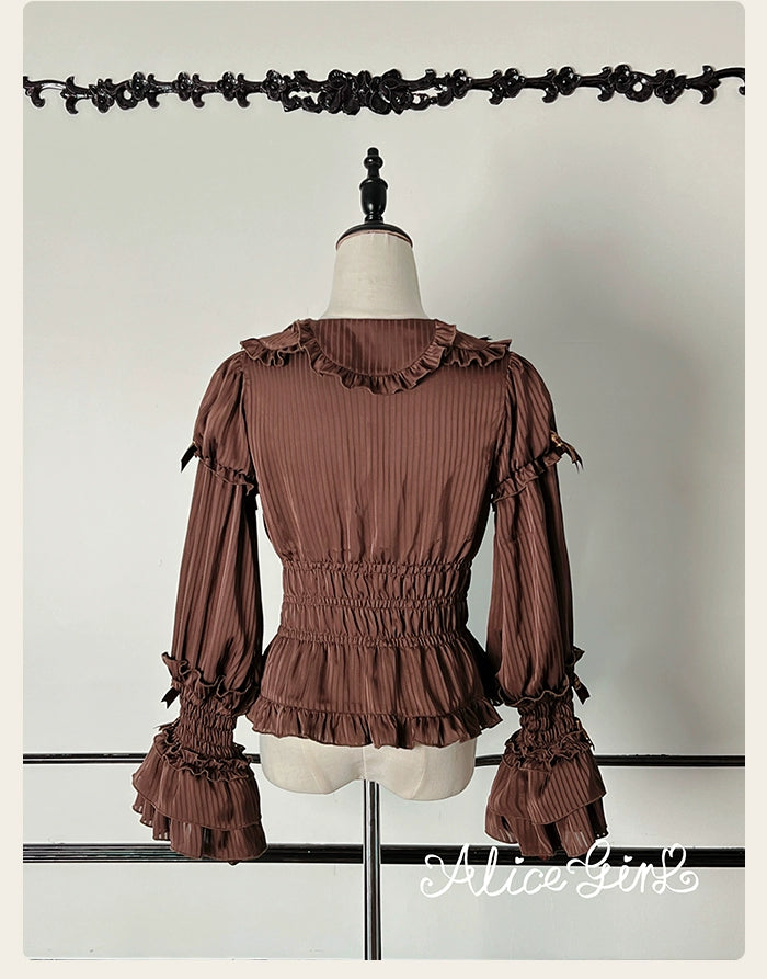Alice Girl - Bear Chocolate Bar - Kawaii Lolita Blouse, Long Sleeve 43852:787142