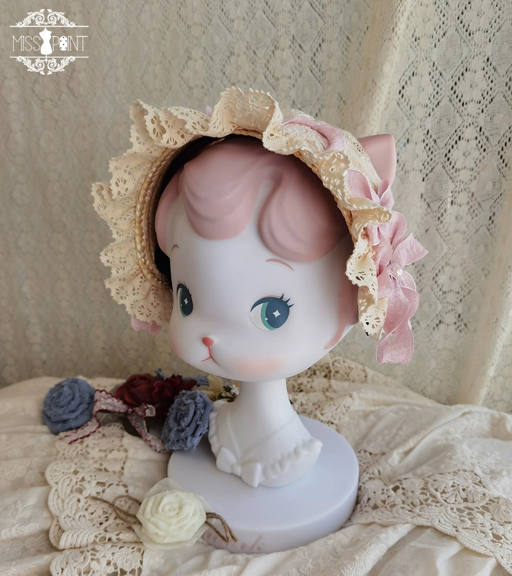 Miss Point - Sweet Lolita Accessories KC Hair Clip Brooch Waistband Cuffs Woven KC - Ivory & Pink