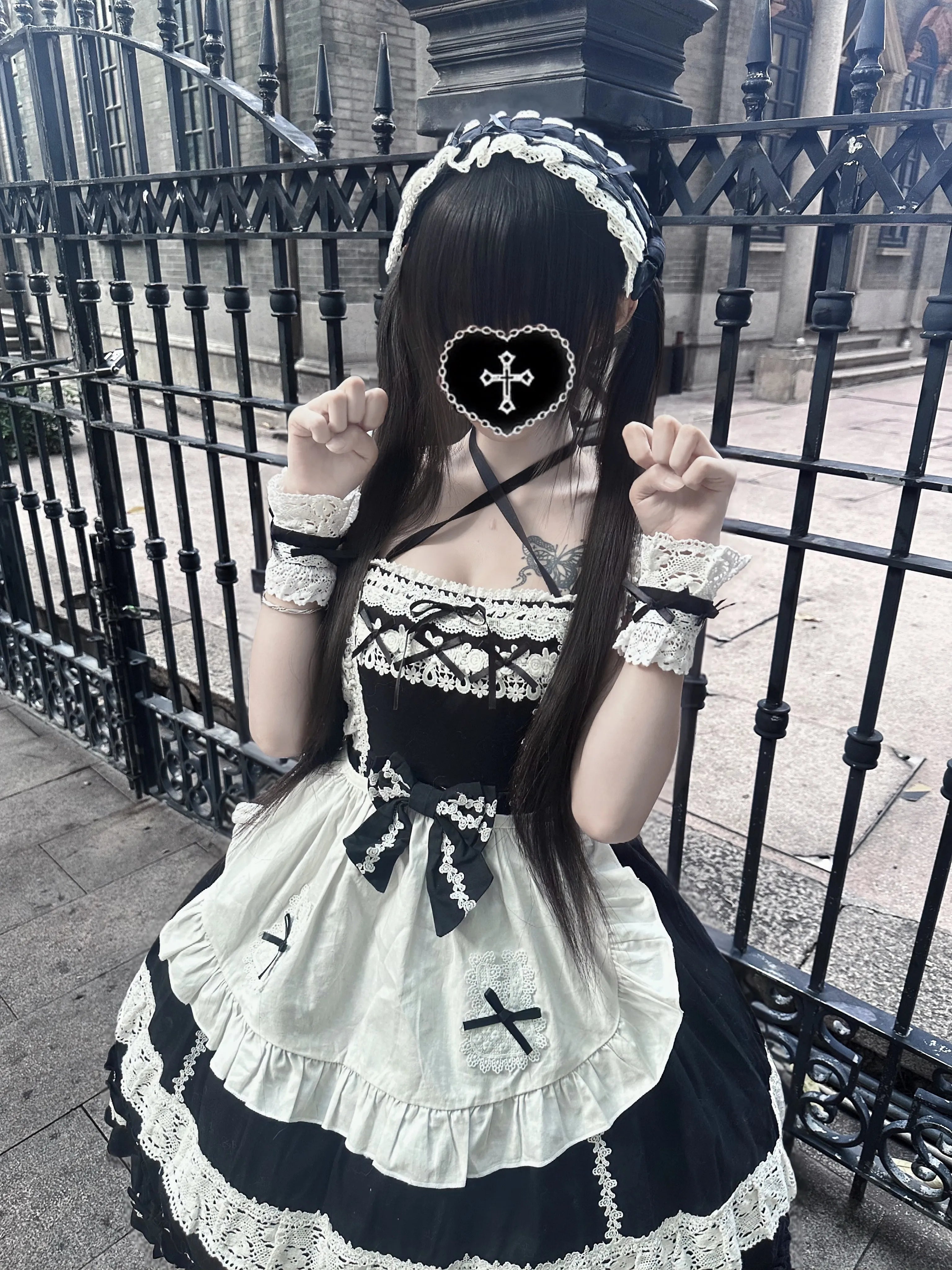 First Generation Doll - Black Old School Lolita Halter JSK Dress with Lace Hairband Only (choose one size) One Size
