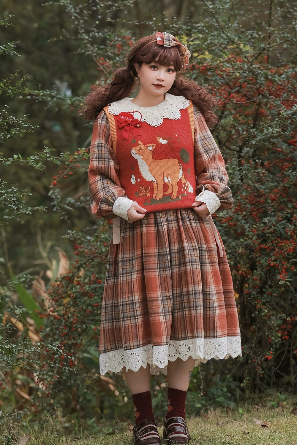 Miss Point - Chubby Fox in the Forest - Customized Lolita OP Dress Plaid Loose Daily Dress