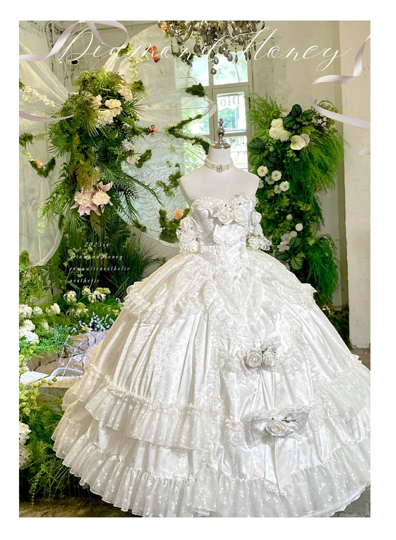 Diamond Honey~Love and Roses~Princess Bridal Wedding Lolita Dress With Rose Detail and Tiered Skirt 43314:773010