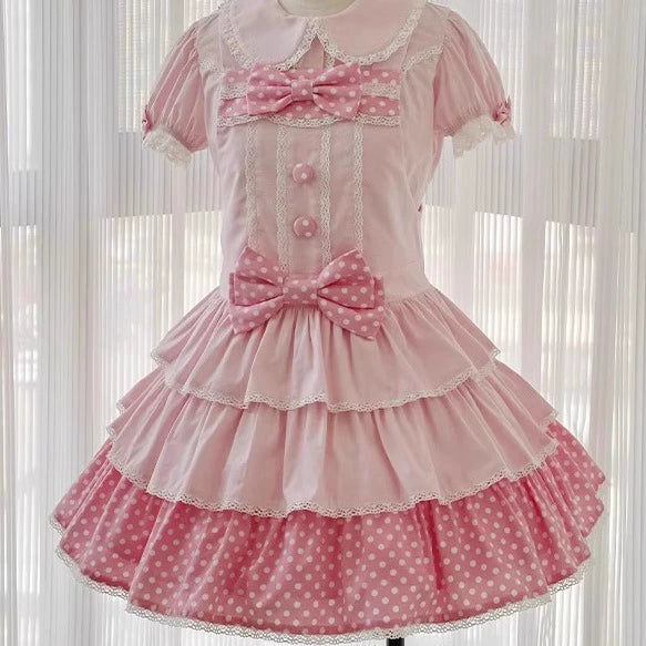 Sweet Dream Sheep - Polka Dot Tri-Hem - Cotton Sweet Lolita Salopette, Peter-pan Shirt (L M S XL) 43282:775674