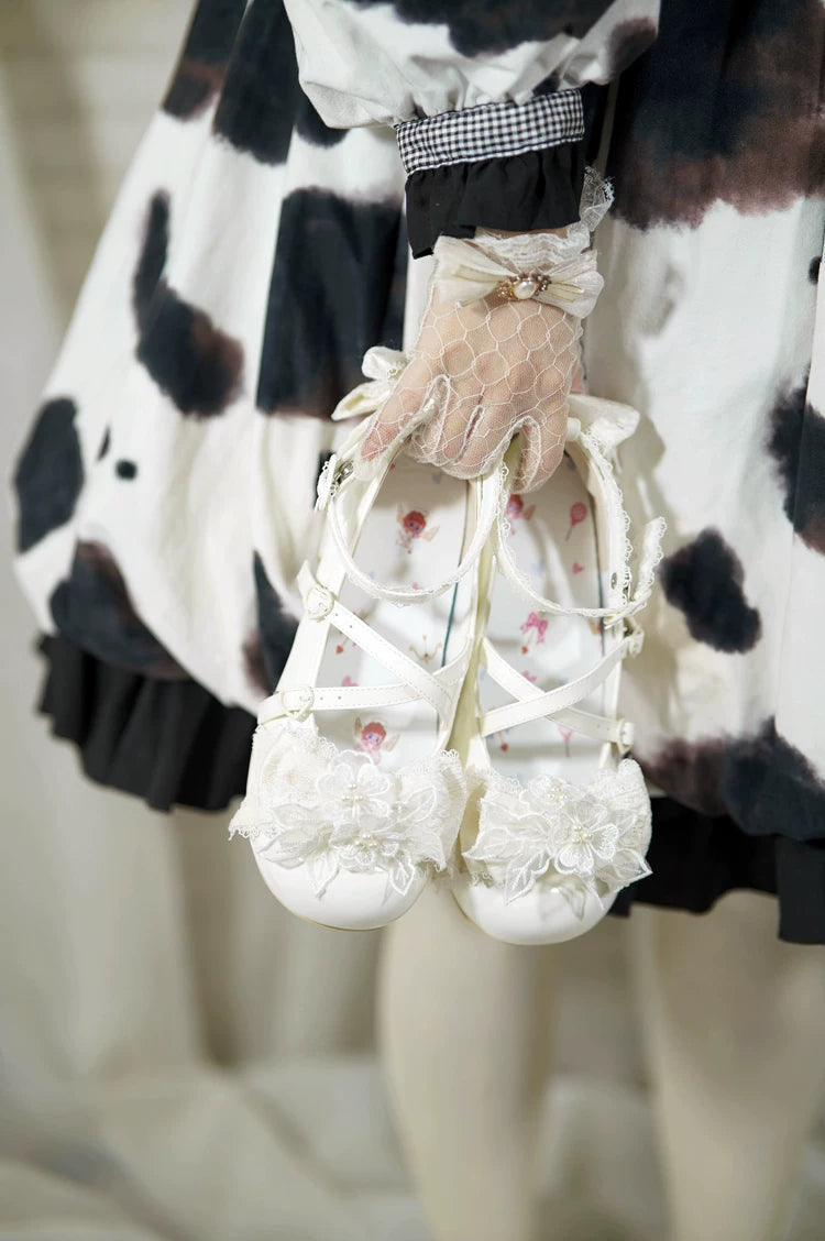 Spring Sakura - Wedding Sweet Lolita Heels Shoes, Floral Accent White 34