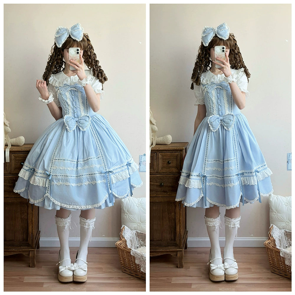 Vintage Petal Rabbit - Cotton Old School Lolita JSK Dress With Petal-Shaped Hem 43136:769604