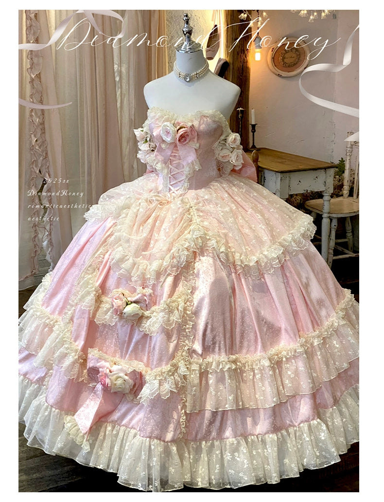 Diamond Honey~Love and Roses~Princess Bridal Wedding Lolita Dress With Rose Detail and Tiered Skirt 43314:773013
