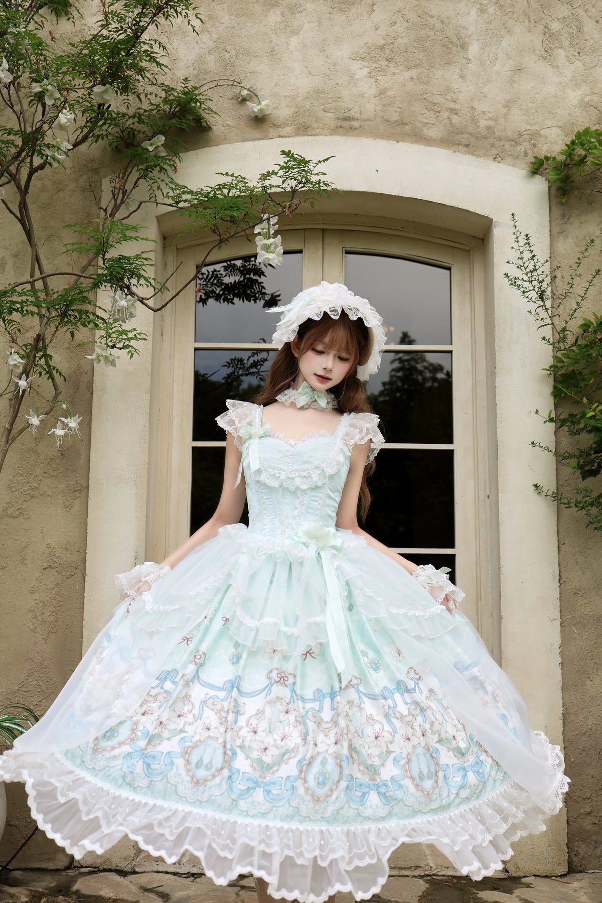 Lily Narrative - Classic Lolita JSK Dress Set, Lily Floral Print 46095:874884