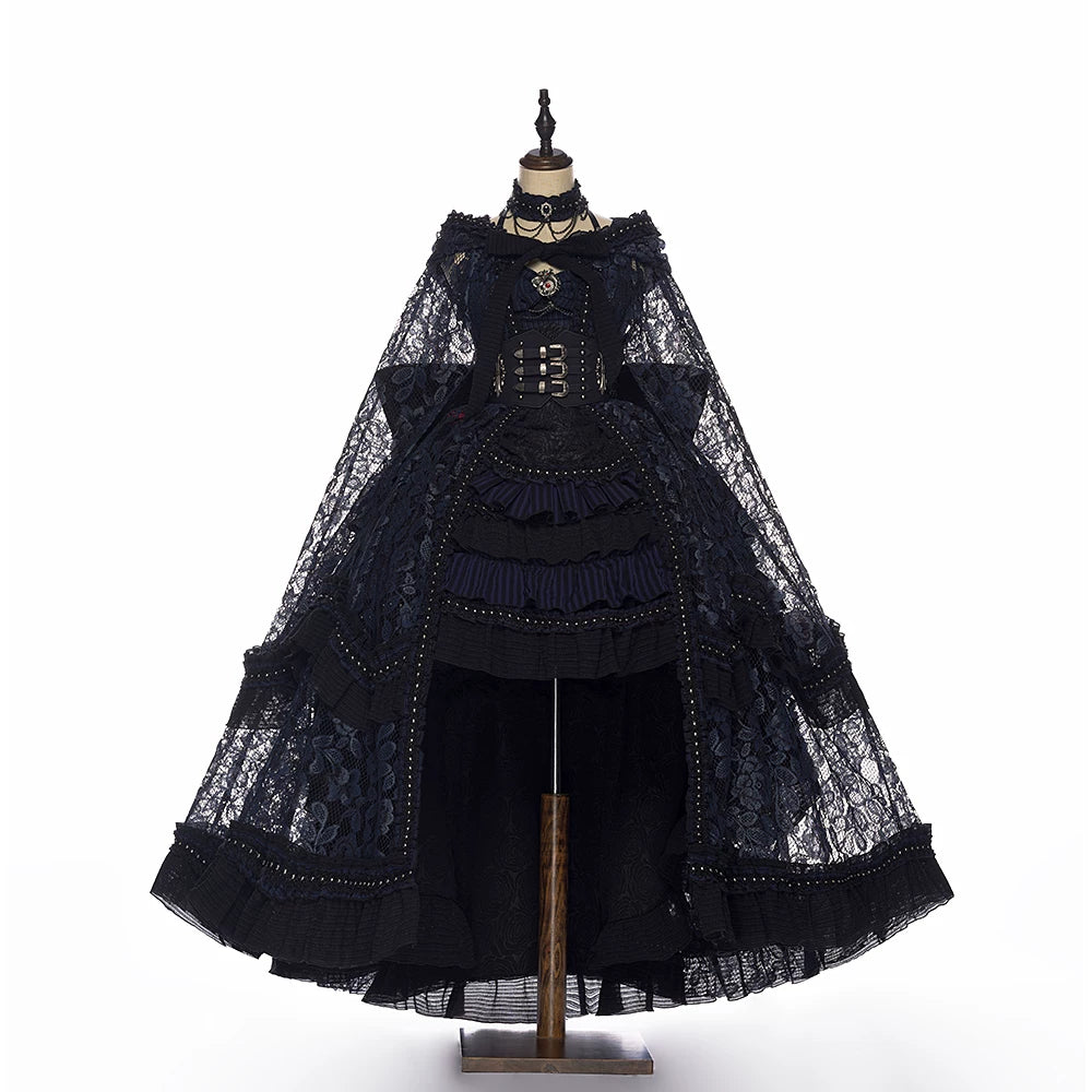 Ismailia - Gothic Lolita JSK Dress, Lace & Rose Tulle Cloak Only One Size