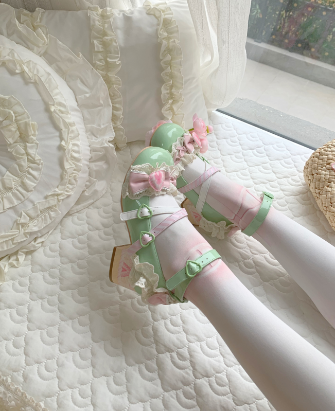 Aimee - Strawberry Limited 2.0 - Sweet Lolita Mary Jane Heel Shoes Pastoral Green 34