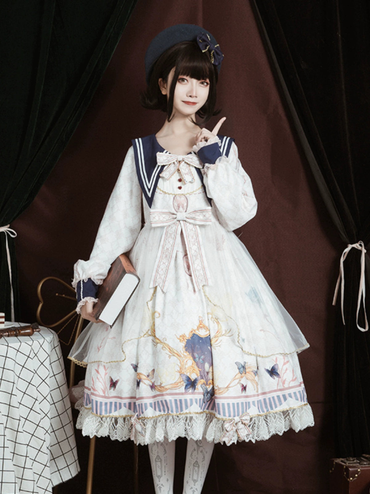 OCELOT - Classic Lolita OP Sailor Collar Elegant Lolita Dress White S