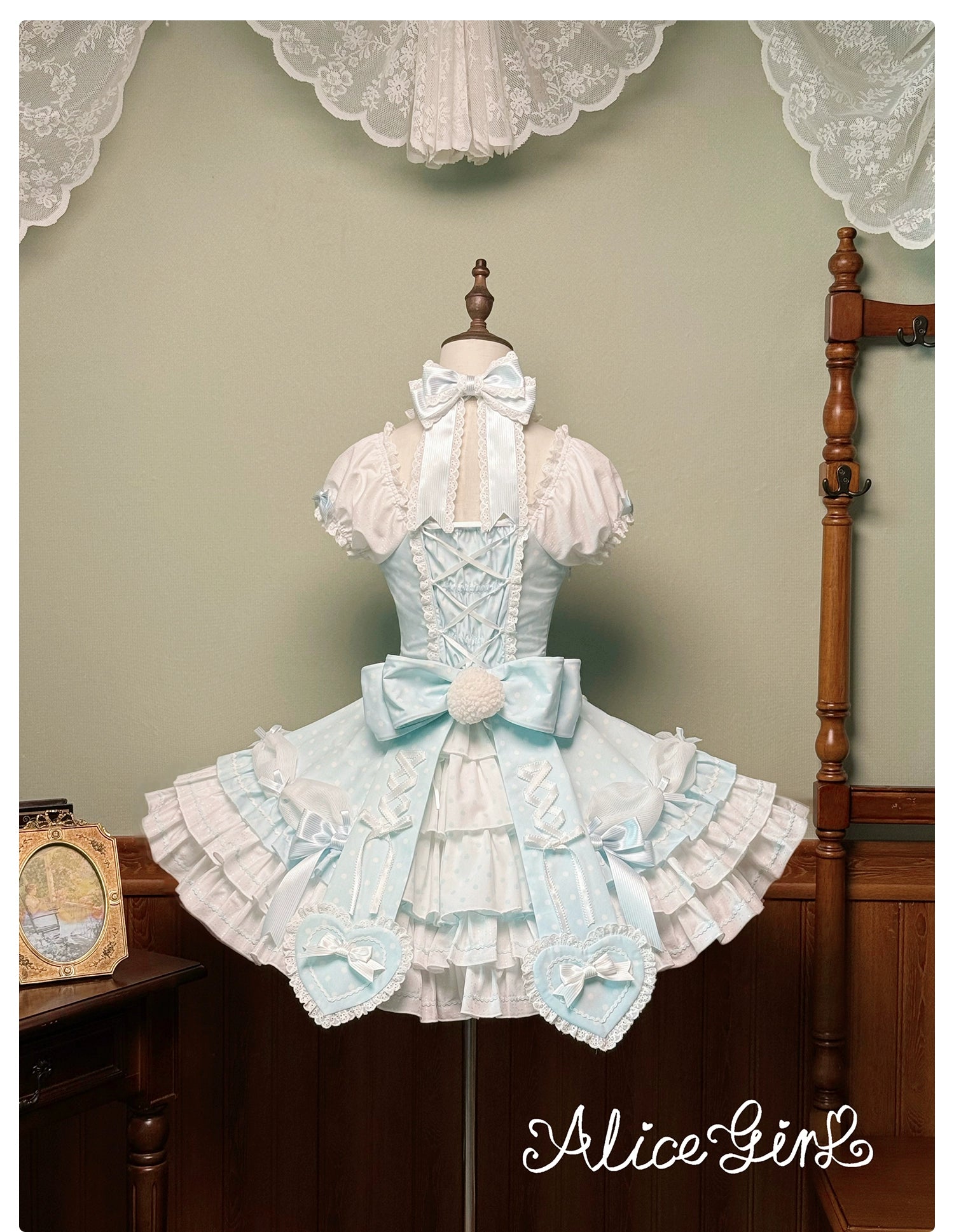 Old School Lolita Halter Neck OP Dress, Polka Dot Accent 43701:783550