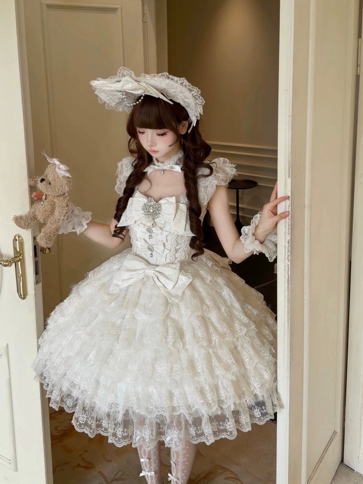 Sugar Girl - Snow Feather - Wedding Sweet Lolita JSK Dress, Multi-layered Lace Skirt 44125:797441