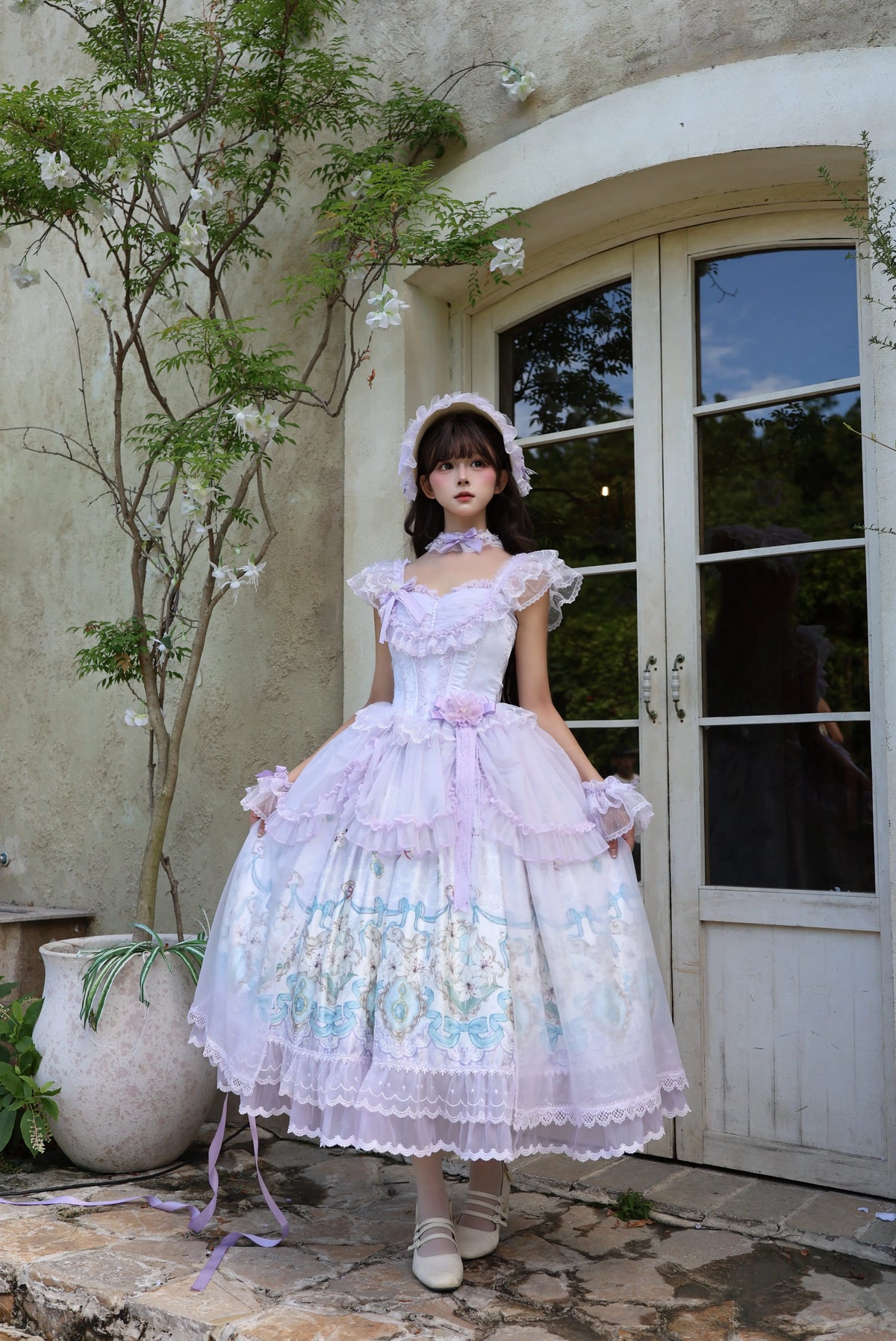 Lily Narrative - Classic Lolita JSK Dress Set, Lily Floral Print (L M S) 46095:874896