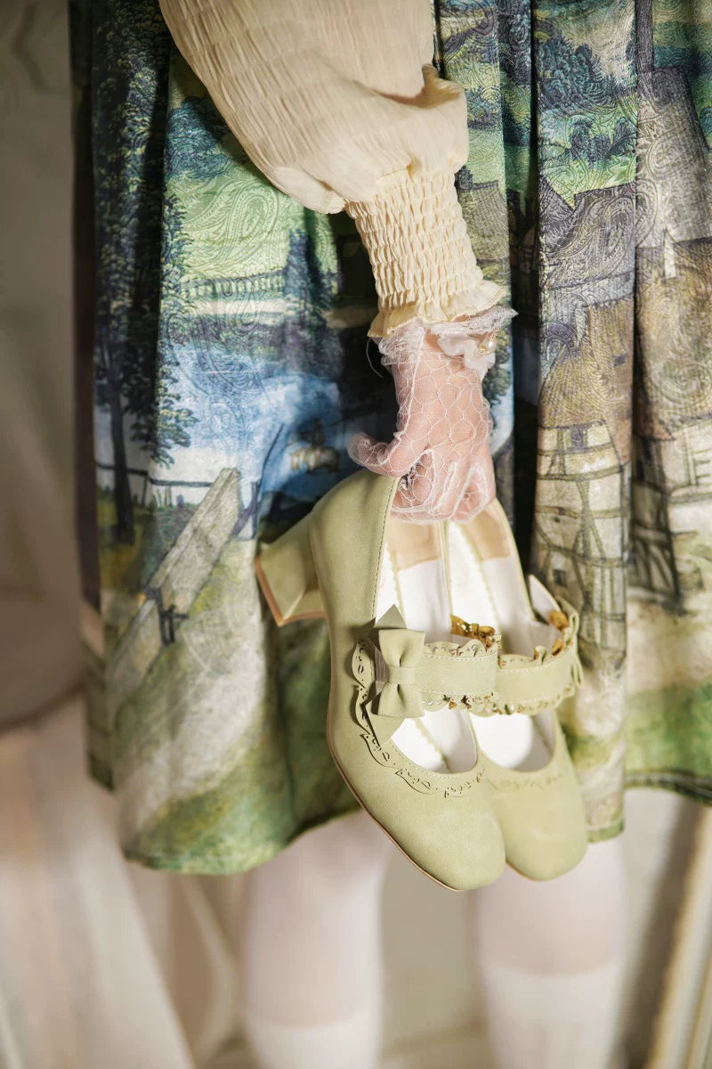 Heidi Manor - Classic Lolita Chunky Heels Shoes, Cutout Trims 44499:812265