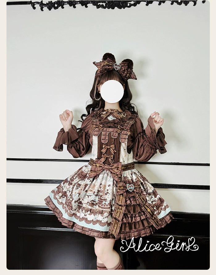 Alice Girl - Bear Chocolate Bar - Kawaii Lolita JSK & Salopette Dress