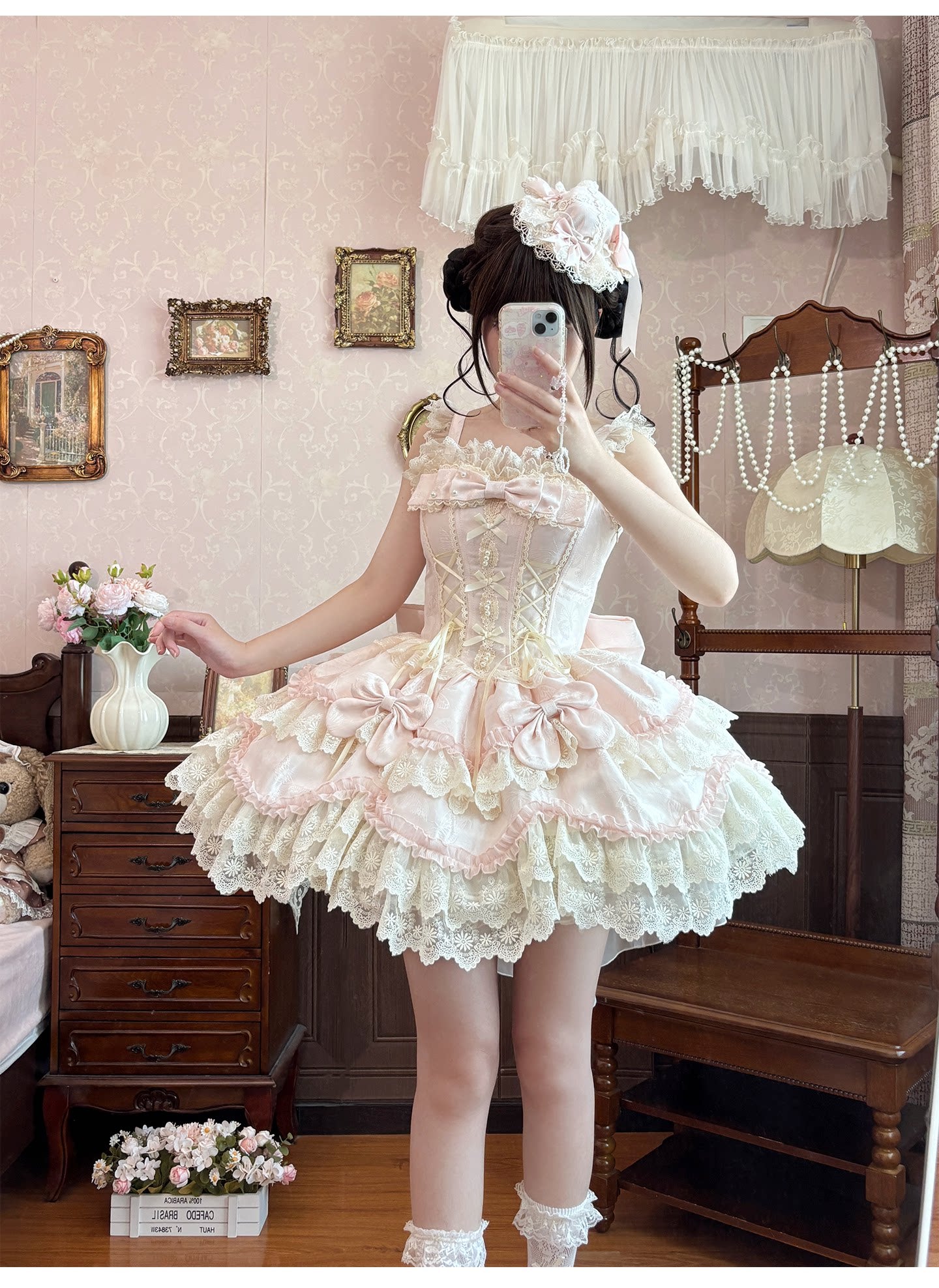 Realm of Sea Moon - Sweet Lolita Jacquard JSK, Boned Waist & Petal-shaped Hem
