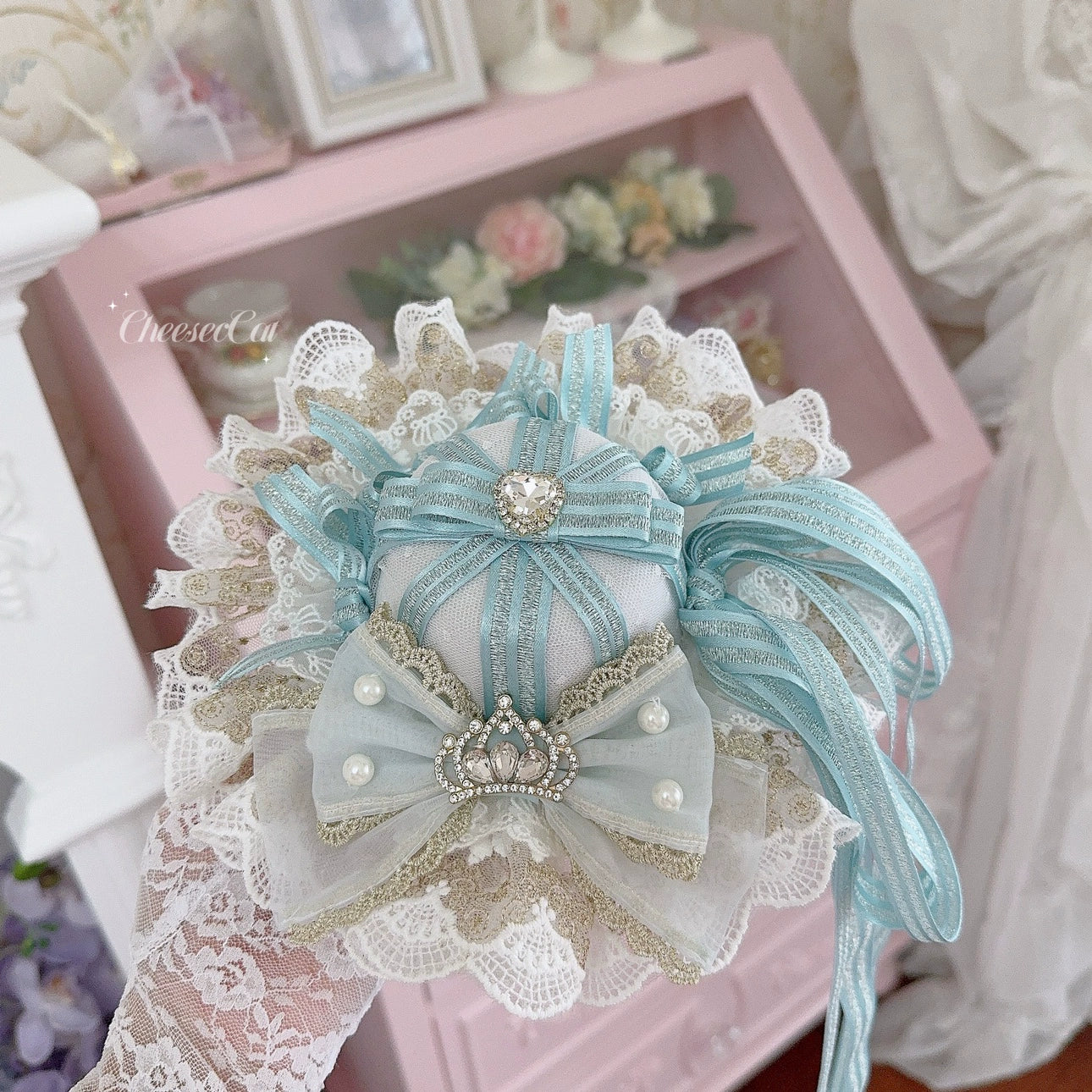 Cheese Cat - Sweet Lolita Cake Top Hat Handmade Lolita Accessory Blue top hat