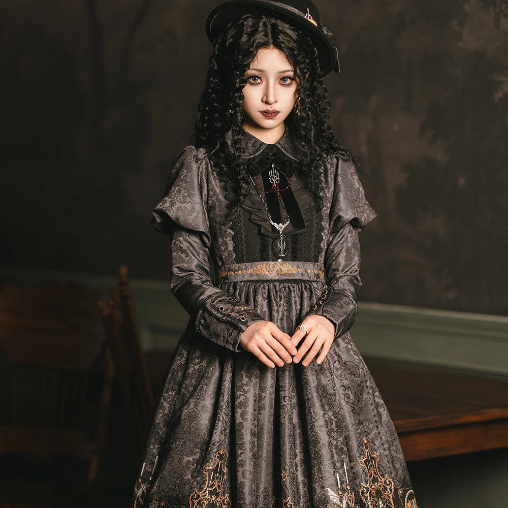Blood Night Lantern - Jacquard Gothic Lolita Dress, Juliet Sleeve 44543:812359