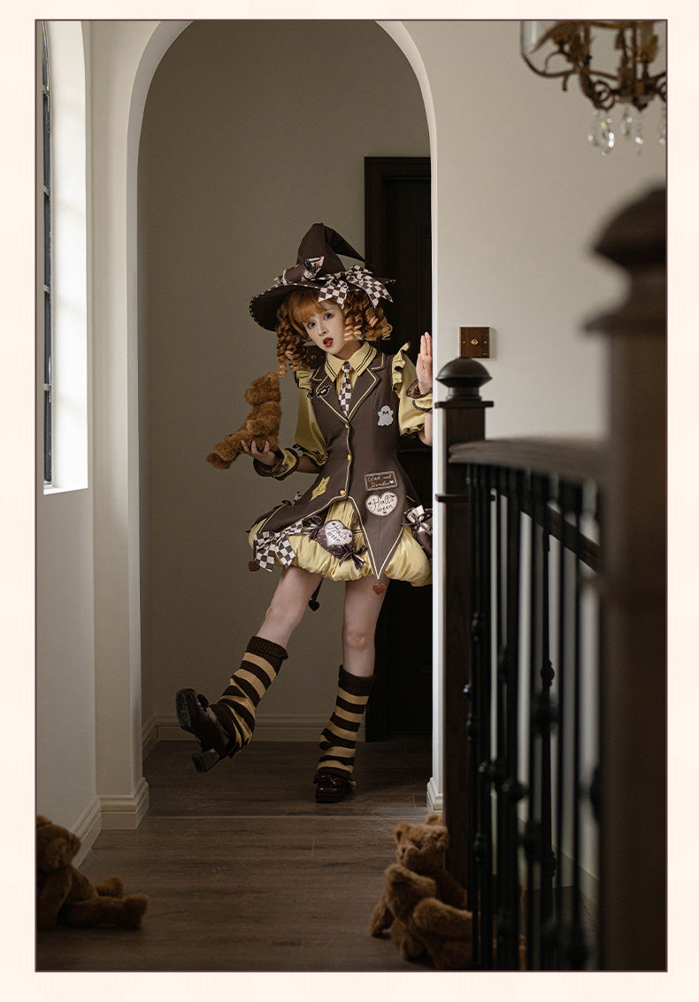 Piggy Bun- Witch Paradise - Kawaii Lolita OP Witch Themed Dress with Pointed Hem Vest