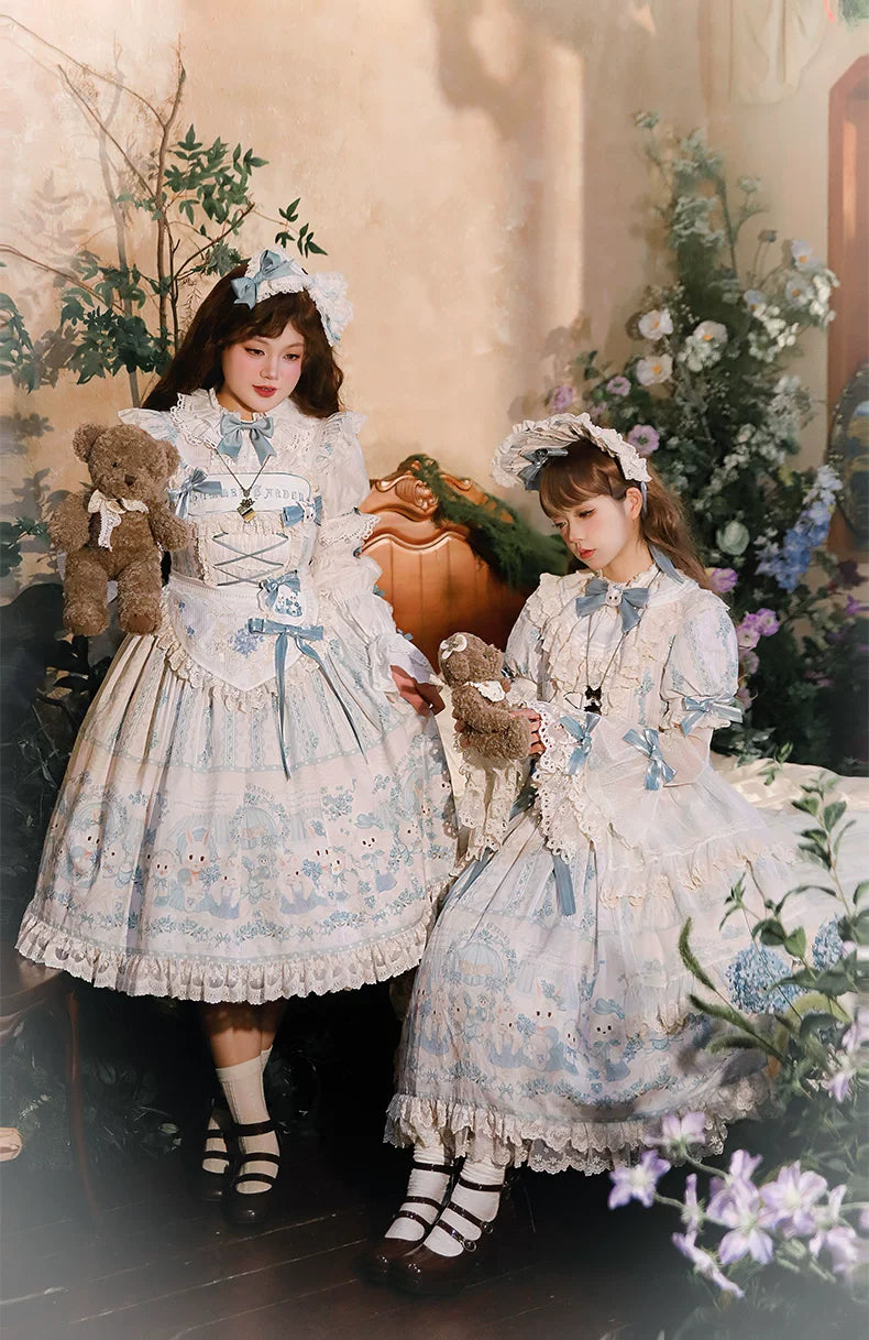 Showa Doll Garden - Elegant Plus size Lolita Dress, Bunny & Lamb Print 44534:812104