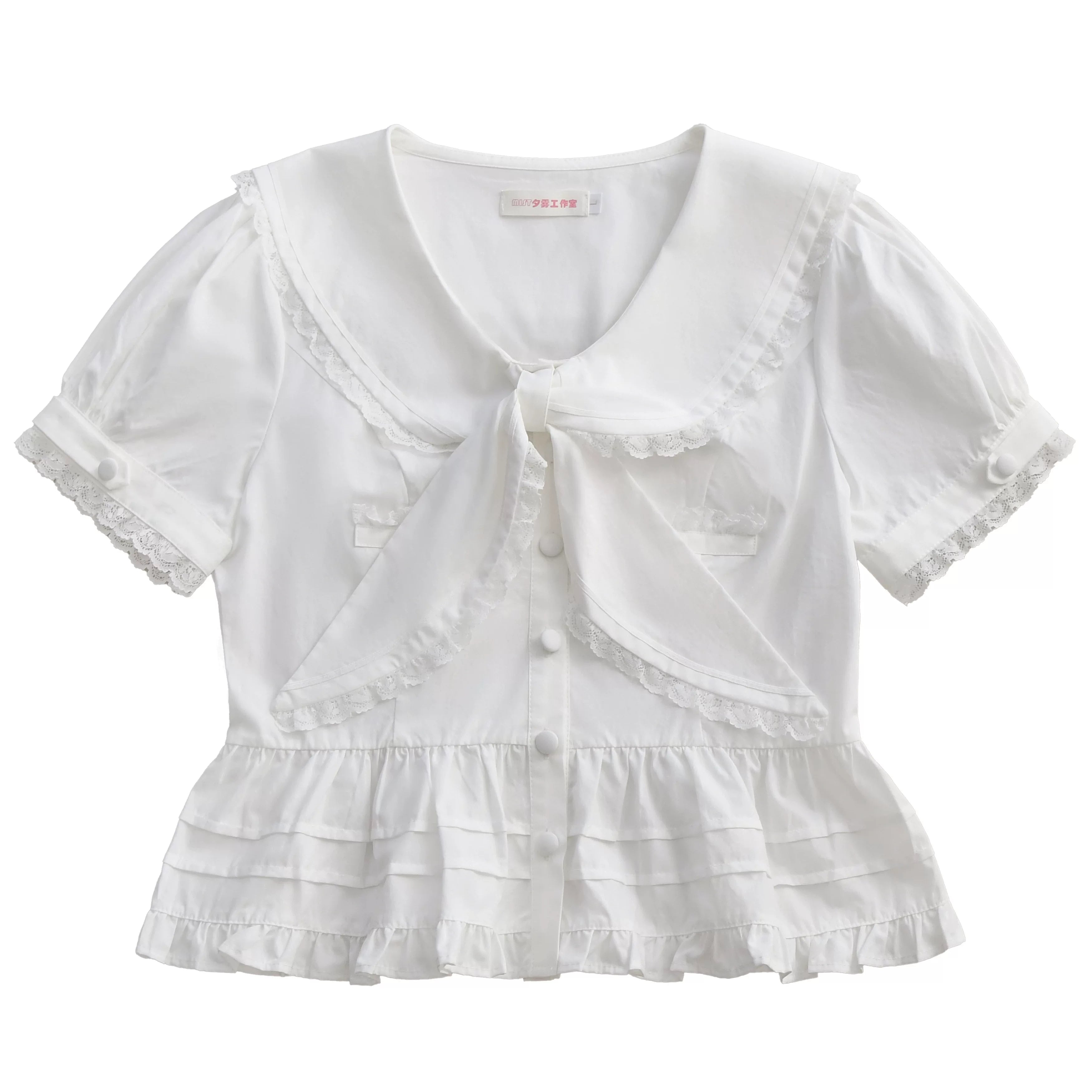 Cotton Kawaii Lolita Blouse, Lace Sailor Collar (L M S XL) 45787:862424
