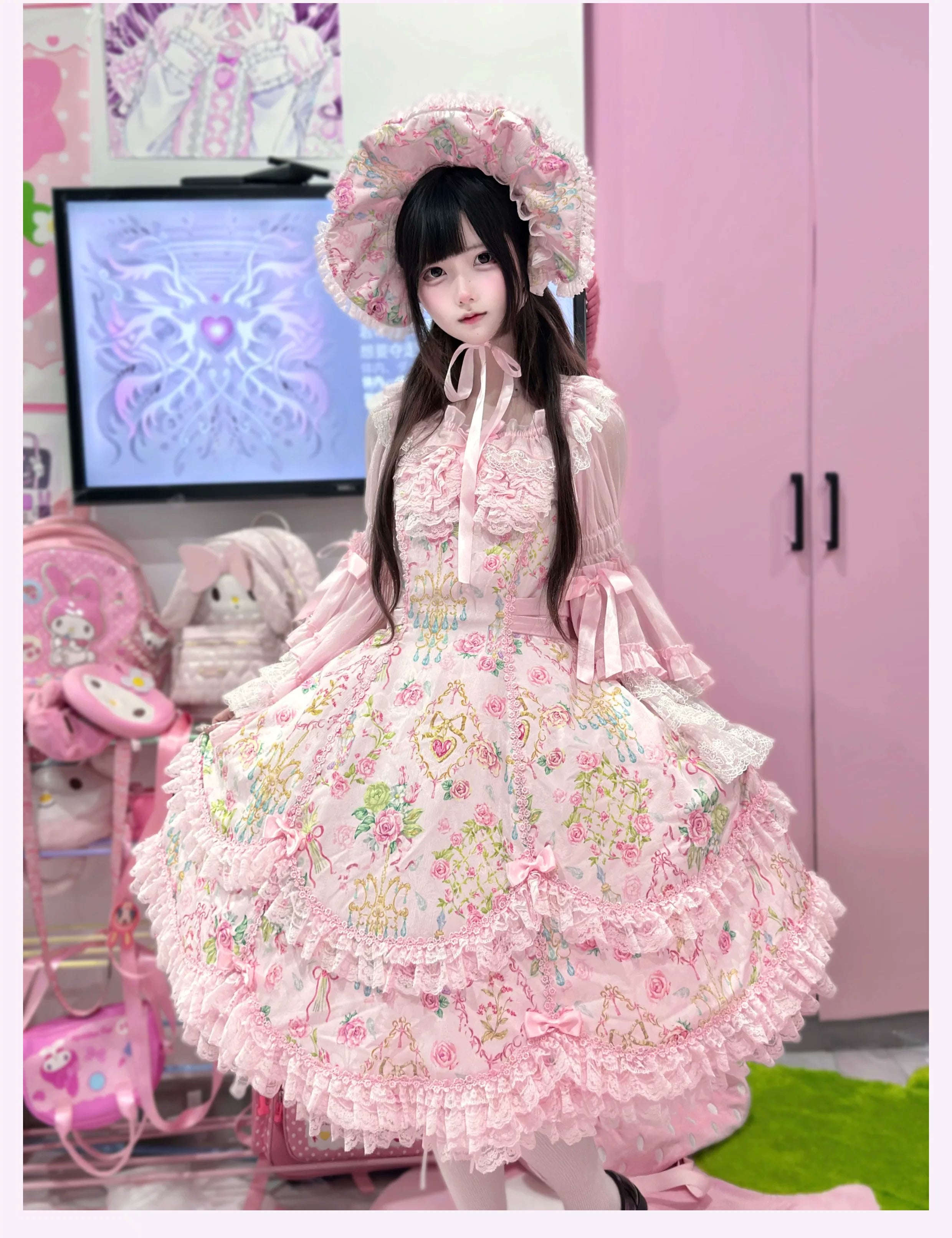 Spring 2025 - Old School Lolita Floral Print JSK Dress, Doll-Like OP 45247:842728