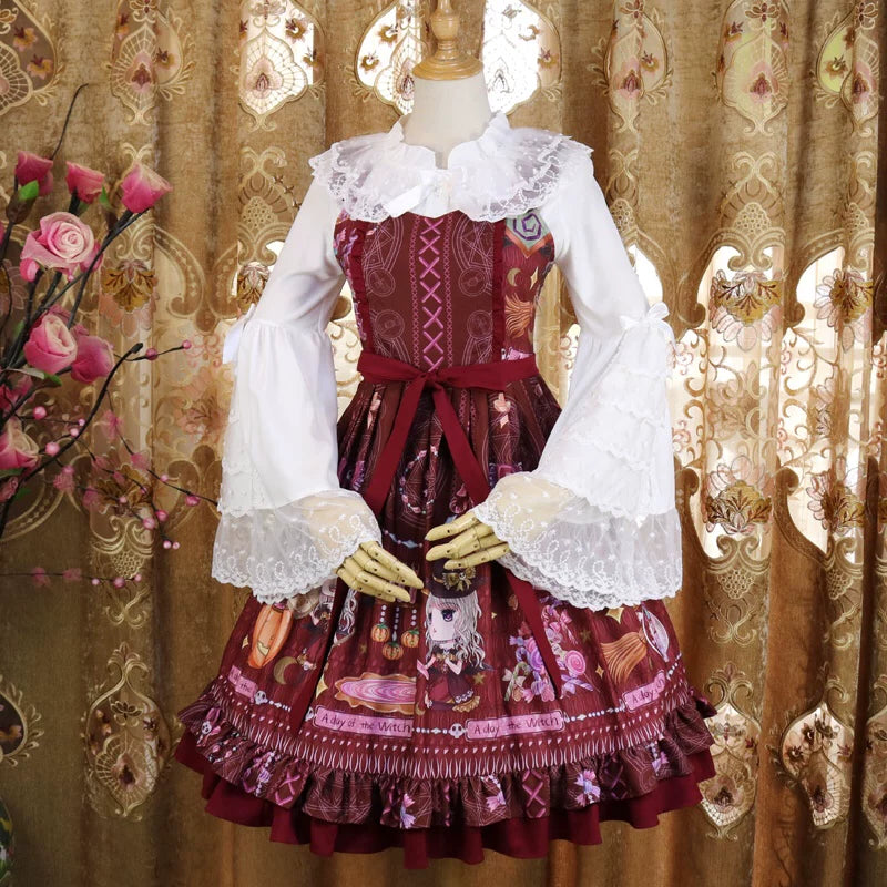 Halloween Sweet Lolita JSK Dress, Witch & Pumpkin Print 45945:869603