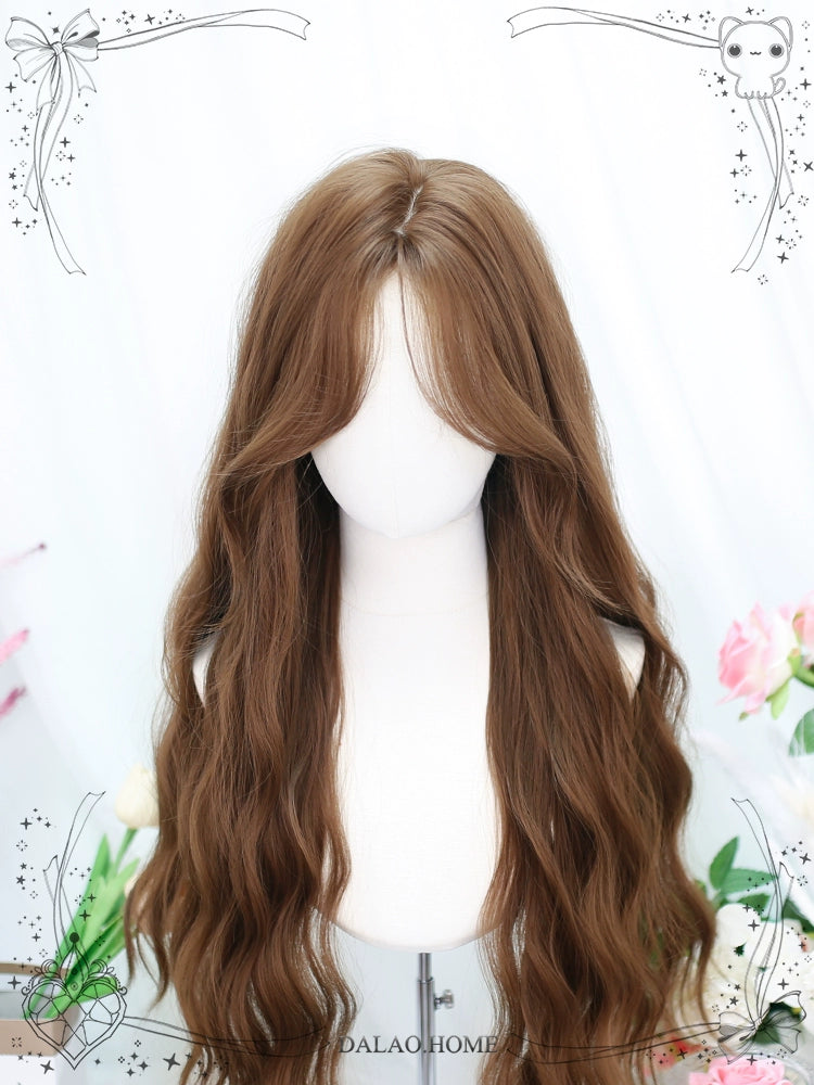 Dalao - Lolita Wig Long Curly Hair With Water Waves French Bangs brown wig