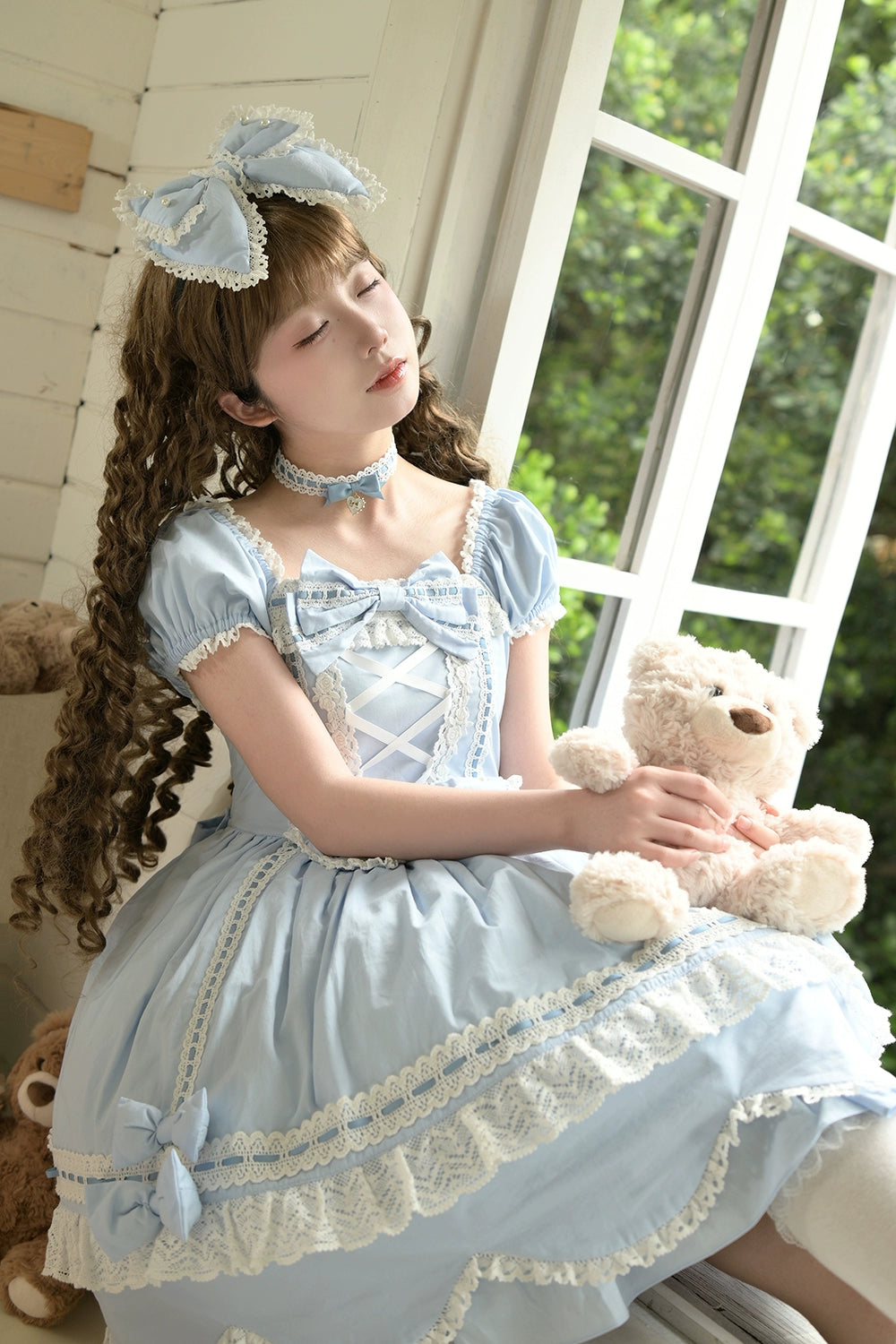 Miss Point - Vintage Petal Rabbit - Old School Lolita OP Cotton Dress With Petal-Shaped Hem 43135:768492