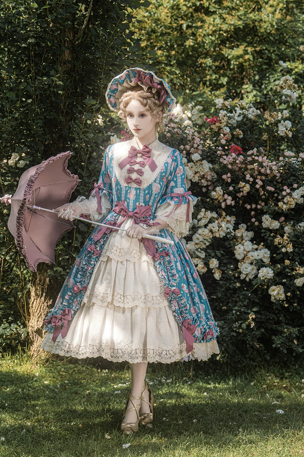 Miss Point~Lilyka Garden~Classic Lolita OP Dress Set Elegant Floral Wall Princess Sleeve 38832:606216