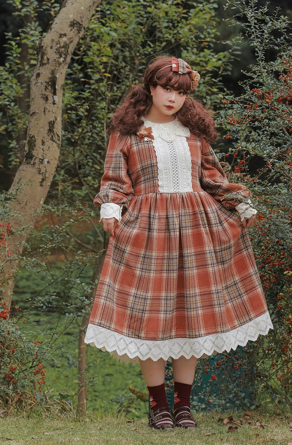 (BFM)Miss Point~Fat Fox in the Forest~Customized Lolita OP Dress Plaid Loose Daily Dress 37590:562850