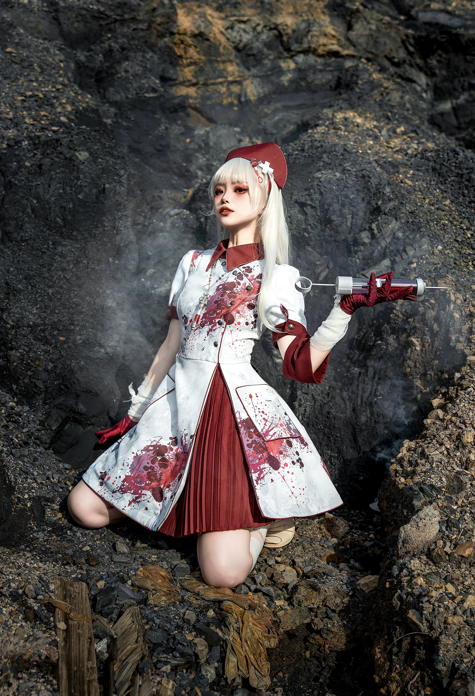 Your Highness - Iron Rose Black Mamba - Gothic Lolita OP Nurse Military Lolita Dress