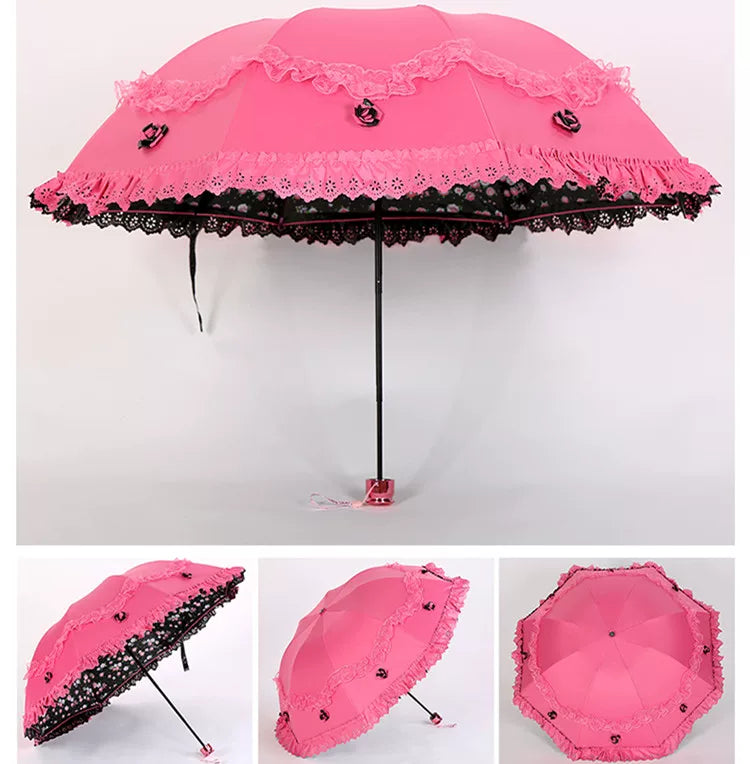 Foldable Lolita Parasol, Floral and Embroidery Detail 45591:855740