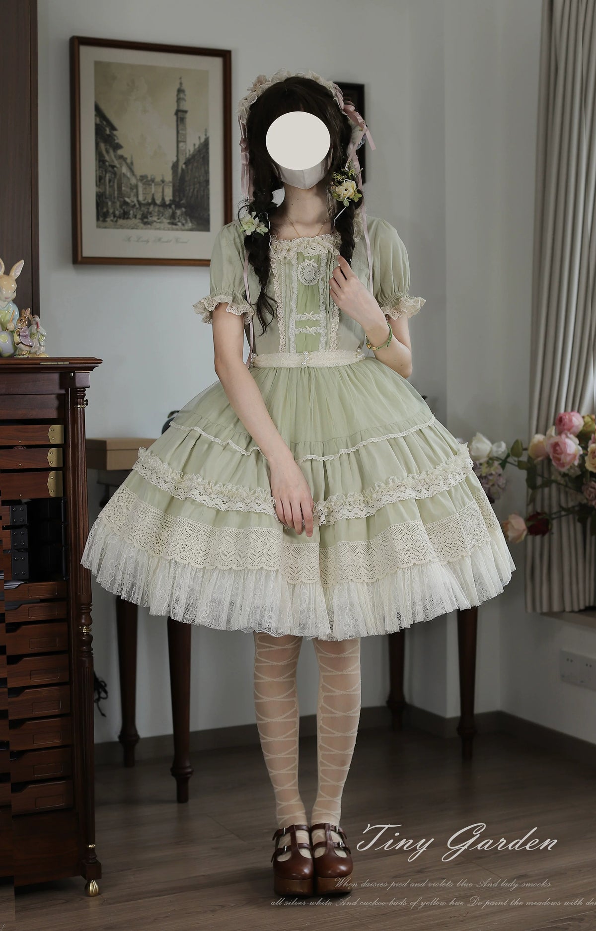 Garden Jardin - Cotton Classic Lolita OP Dress With Tiered Ruffles 45927:868623