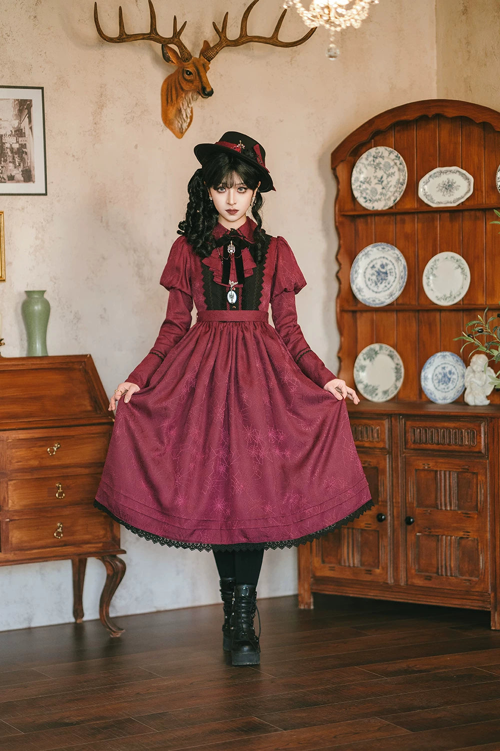 Blood Night Lantern - Jacquard Gothic Lolita Dress, Juliet Sleeve 44543:812324