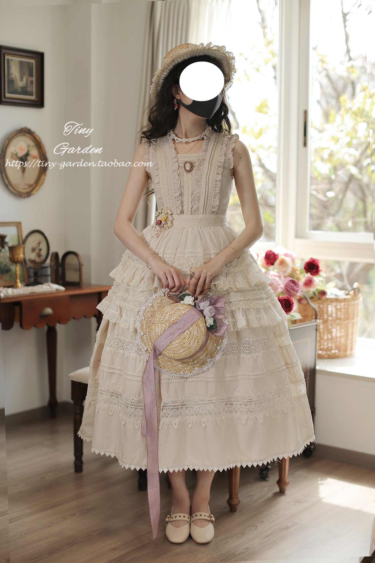 Tiny Garden~Spring Whisper~Solid Color Classic Lolita JSK Dress with Tulle Apron 42655:748152